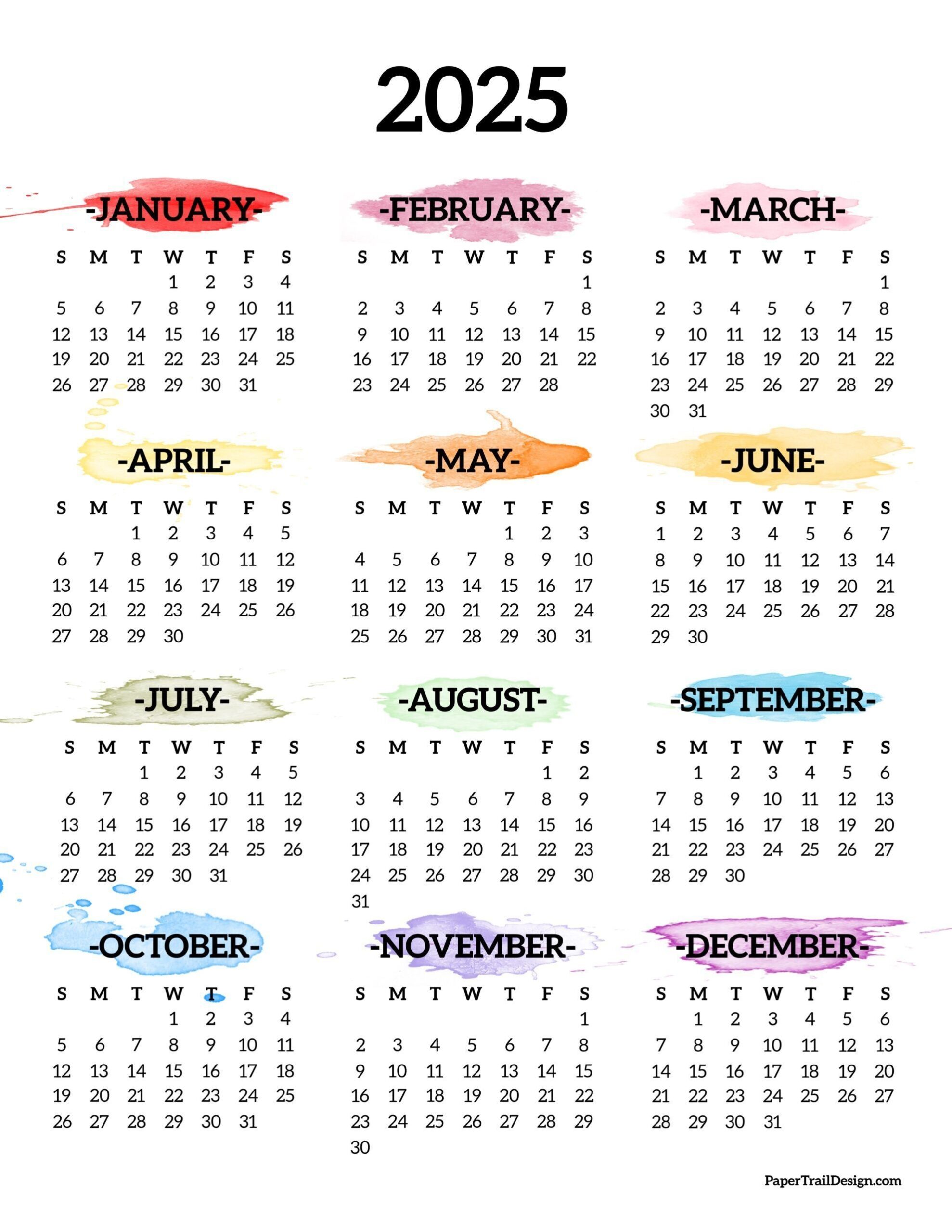 2025 printable calendar one page paper trail design