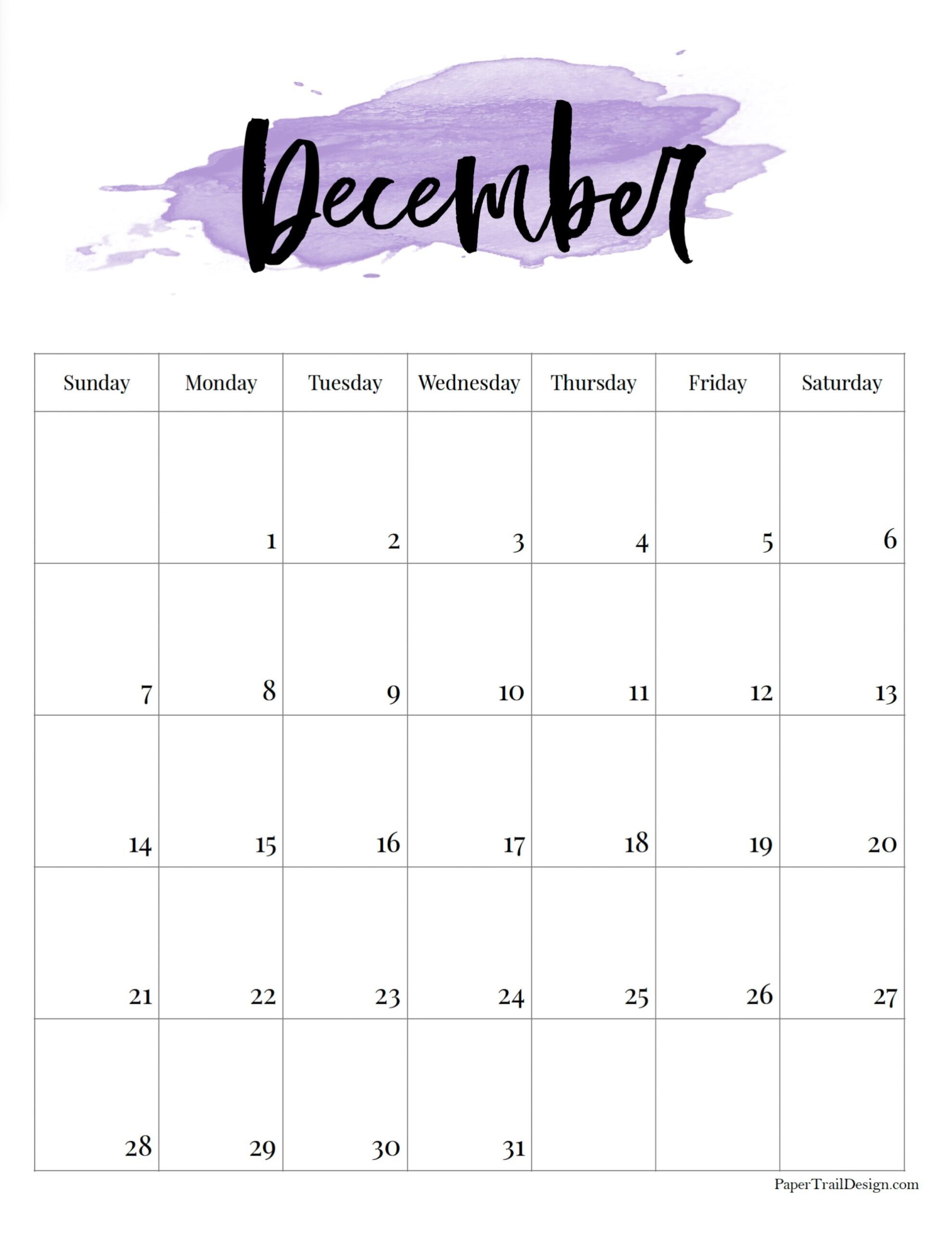 Printable December Calendar 2025
