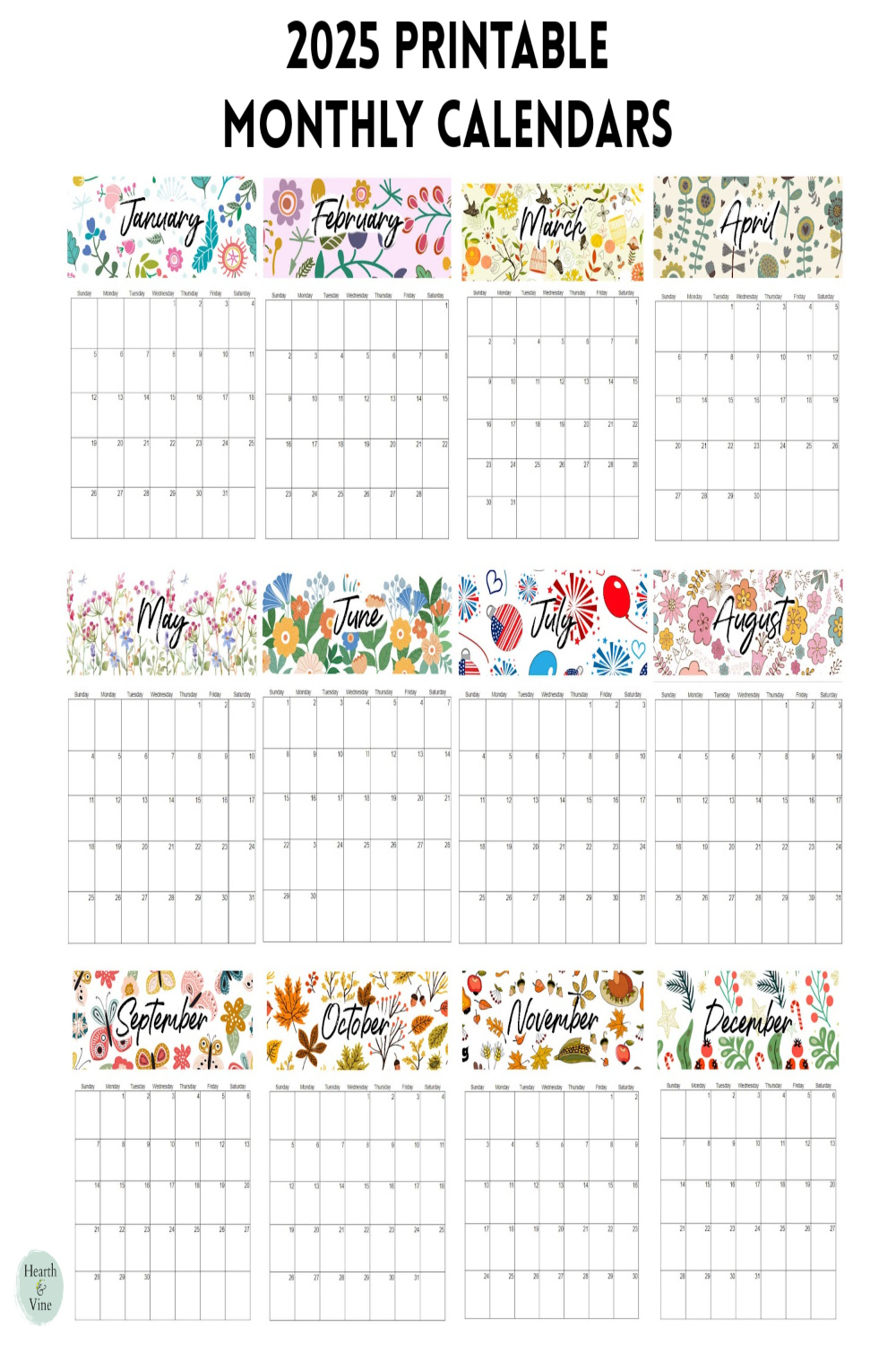 2025 printable calendars
