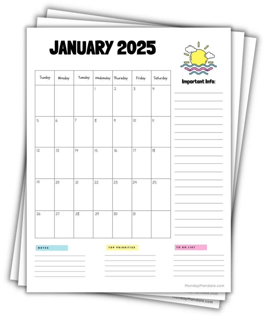 Free Printable 2025 Calendar With Notes