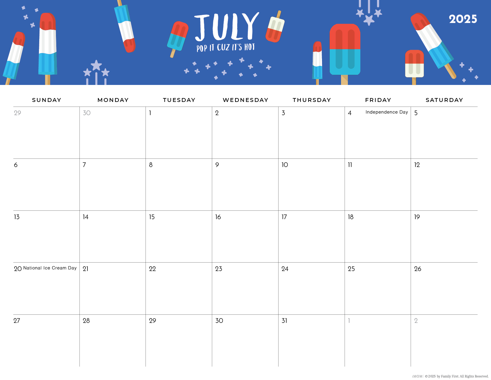 July Printable Calendars 2025