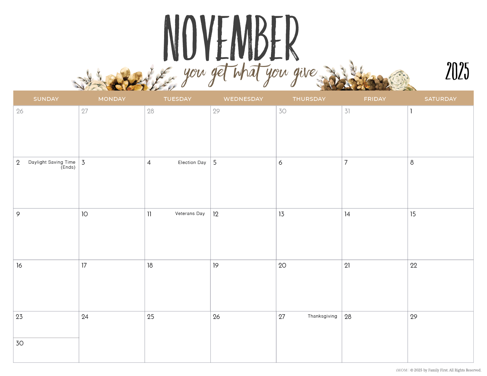 Printable A Calendar Com November 2025