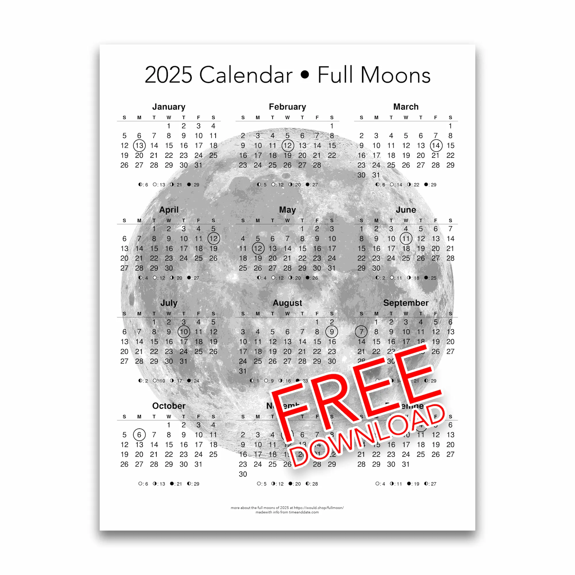 2025 Moon Phases Calendar Printable