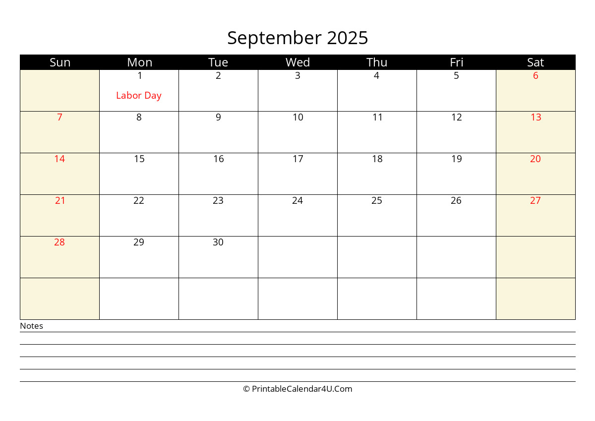 2025 September Calendars PrintableCalendar4U Com