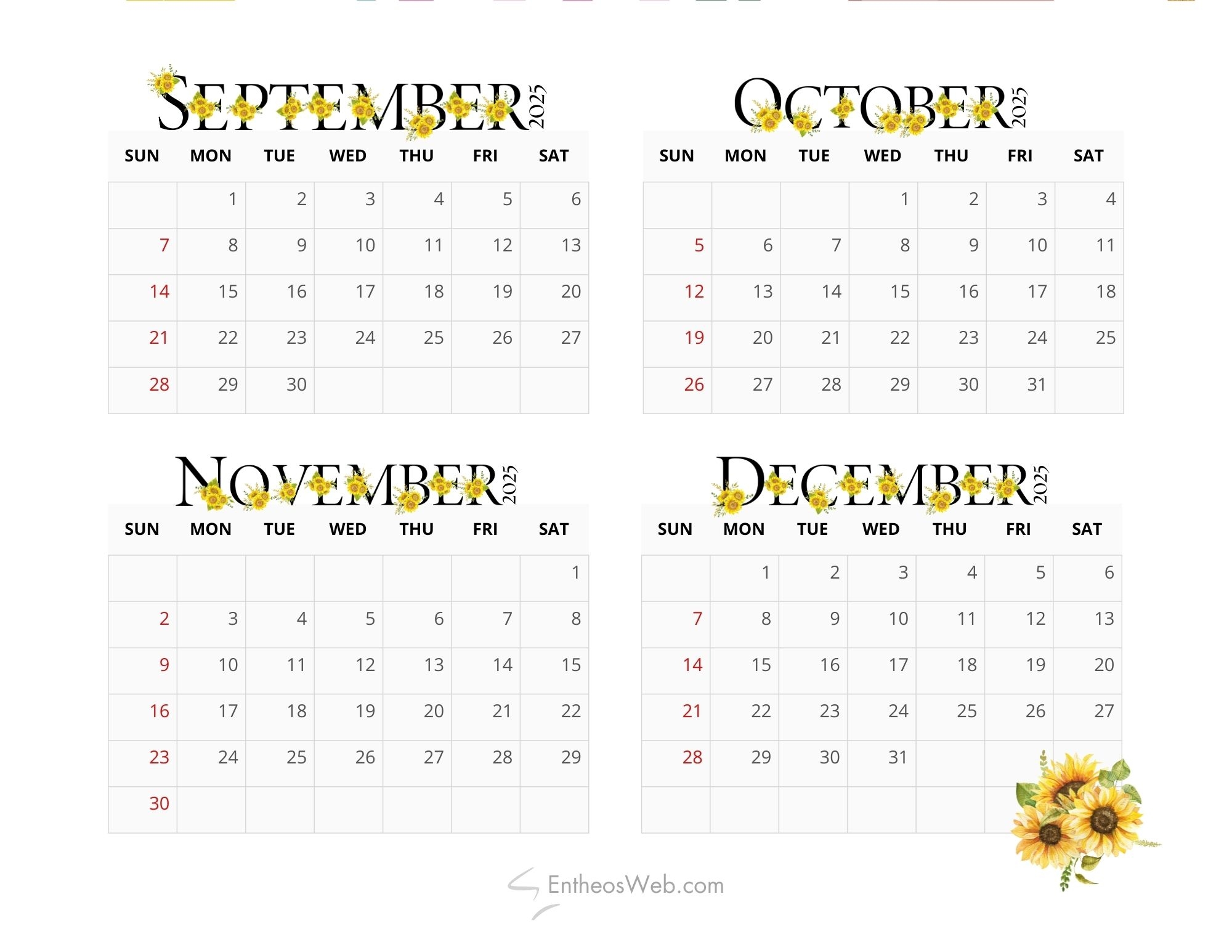 Calendar Printable October November 2025