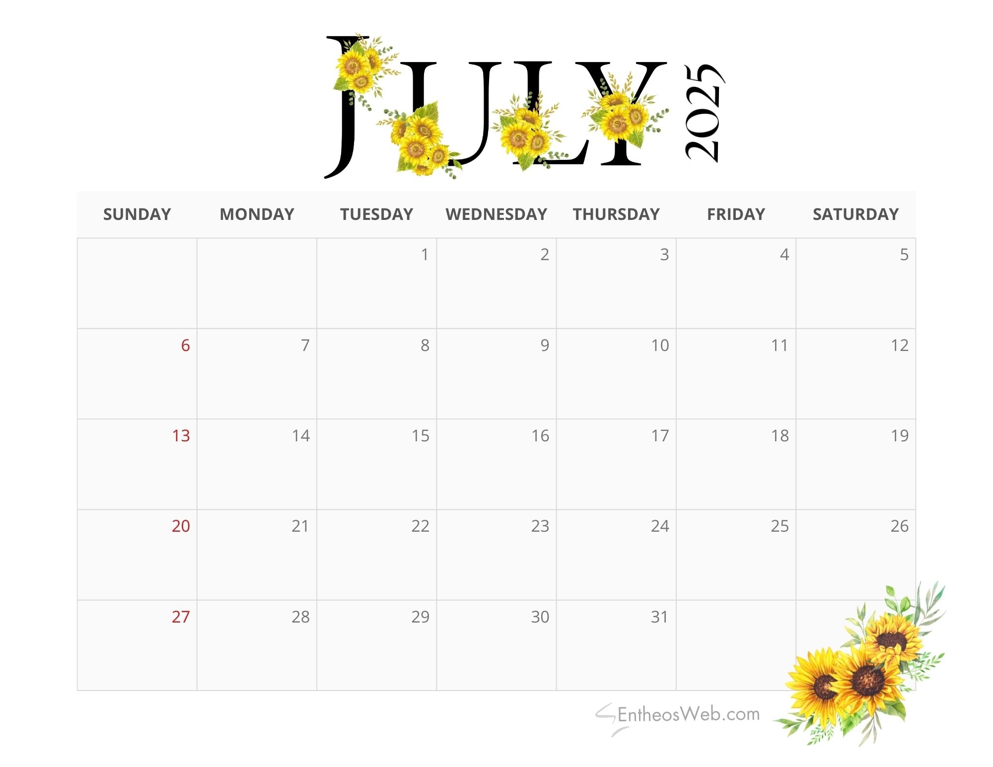 July 2025 Free Printable Calendar July 2025 Free Printable Calendar