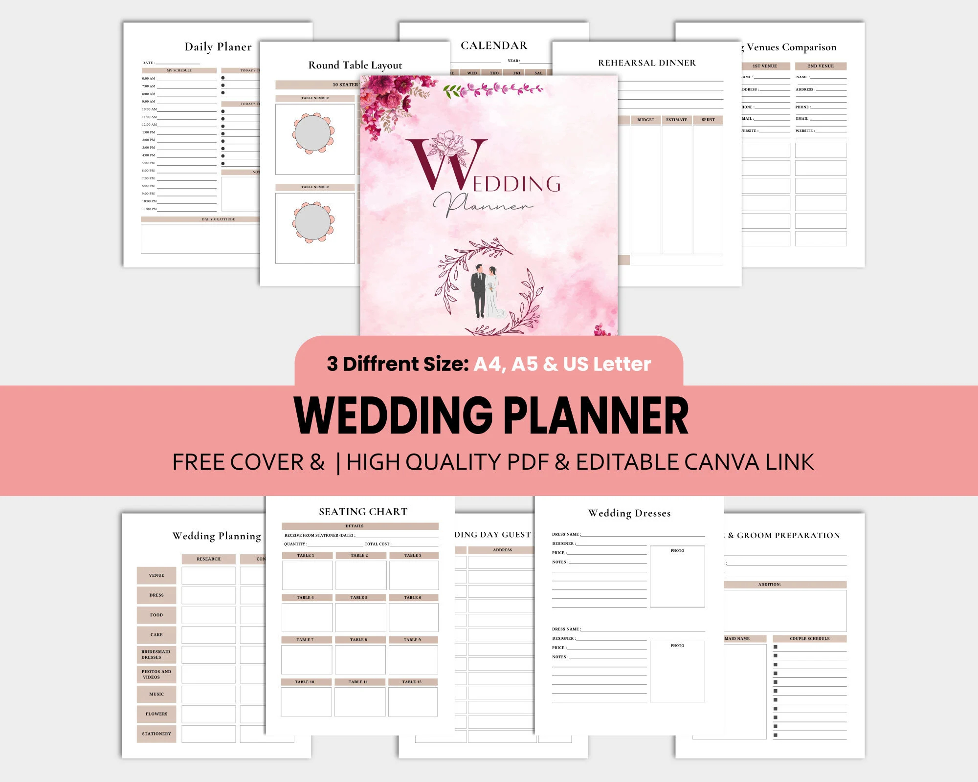 2025 Weeding Planner Wedding Planner Printable Template Wedding Planning Book Wedding Checklist Wedding Itinerary Canva Etsy