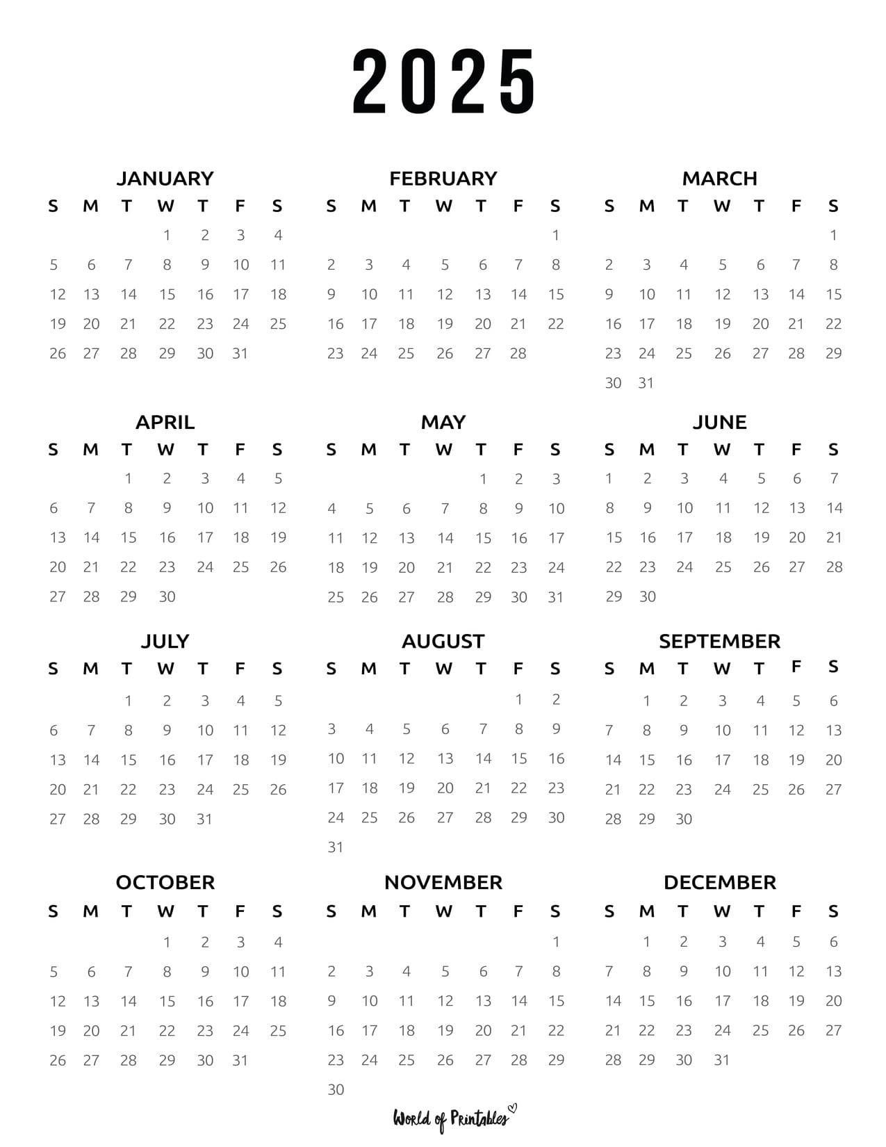 2025 year calendars 70 best printables world of printables