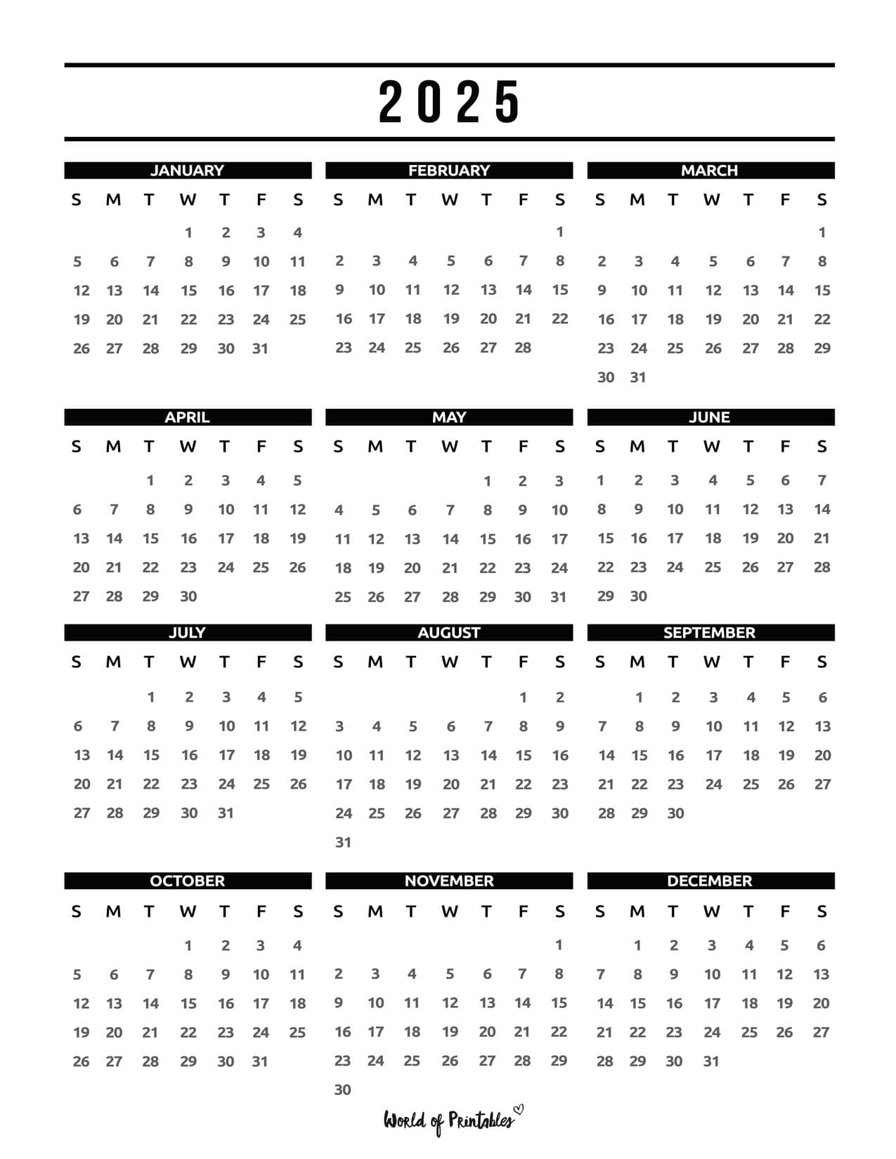 2025 year calendars 70 best printables world of printables