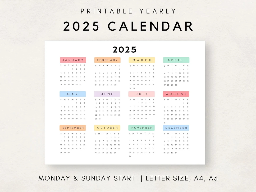 2025 Yearly Calendar Printable Calendar 2025 Calendar 2025 Digital Calendar Year At A Glance 2025 Annual Calendar Yearly Wall Calendar Etsy 2025 Yearly Calendar Printable Calendar 2025 Calendar 2025 Digital Calendar Year At A Glance 2025 Annual Calendar Yearly Wall Calendar Etsy