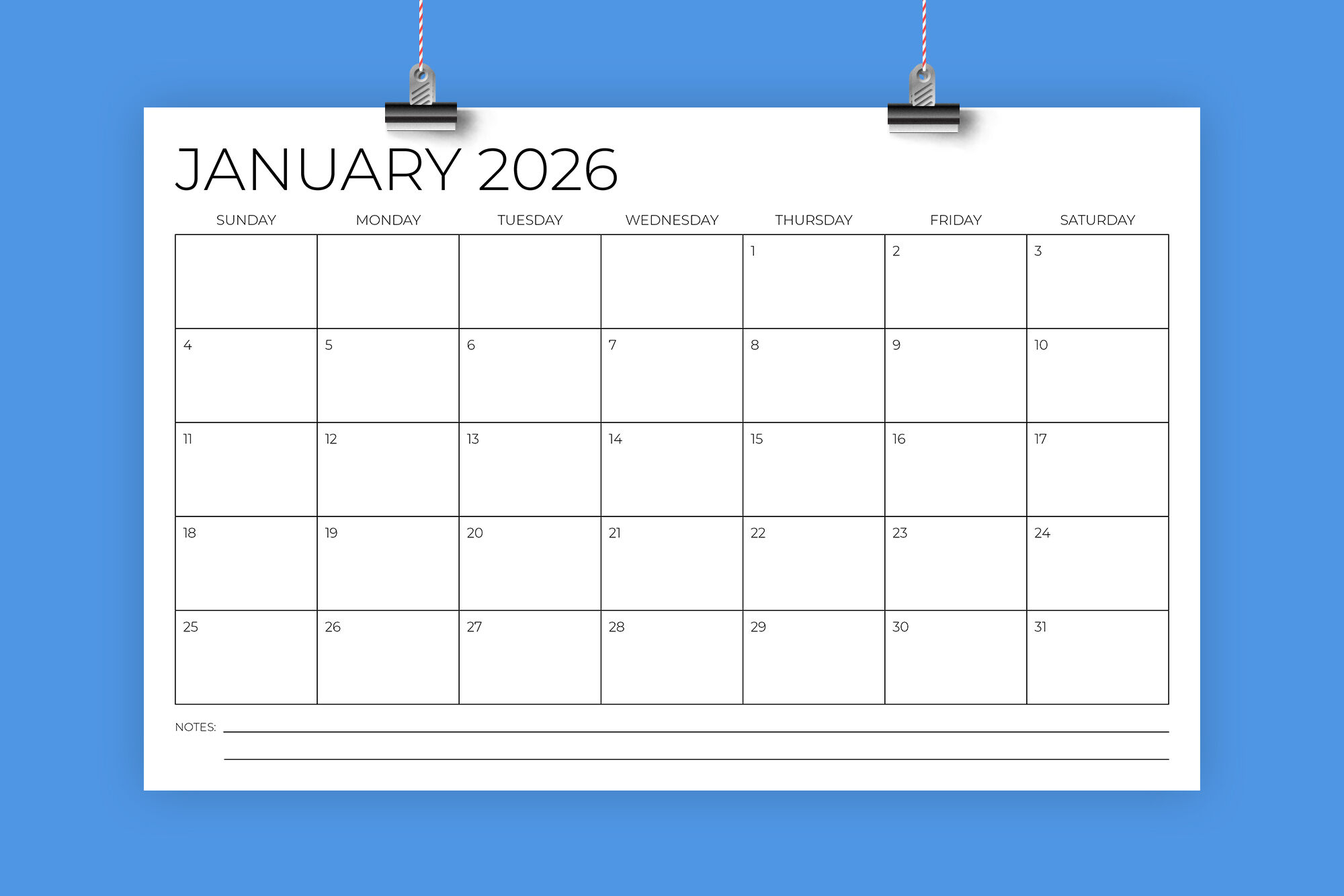 2026 11x17 Calendar Template By Running With Foxes TheHungryJPEG