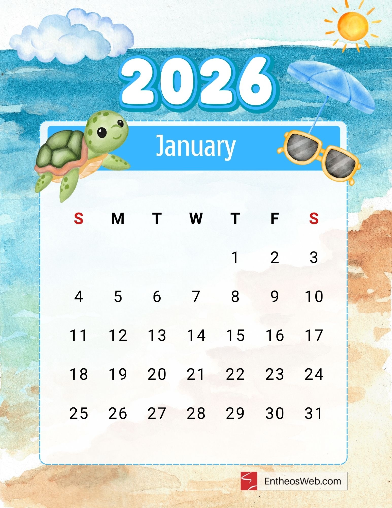 Printable 2026 January Calendar