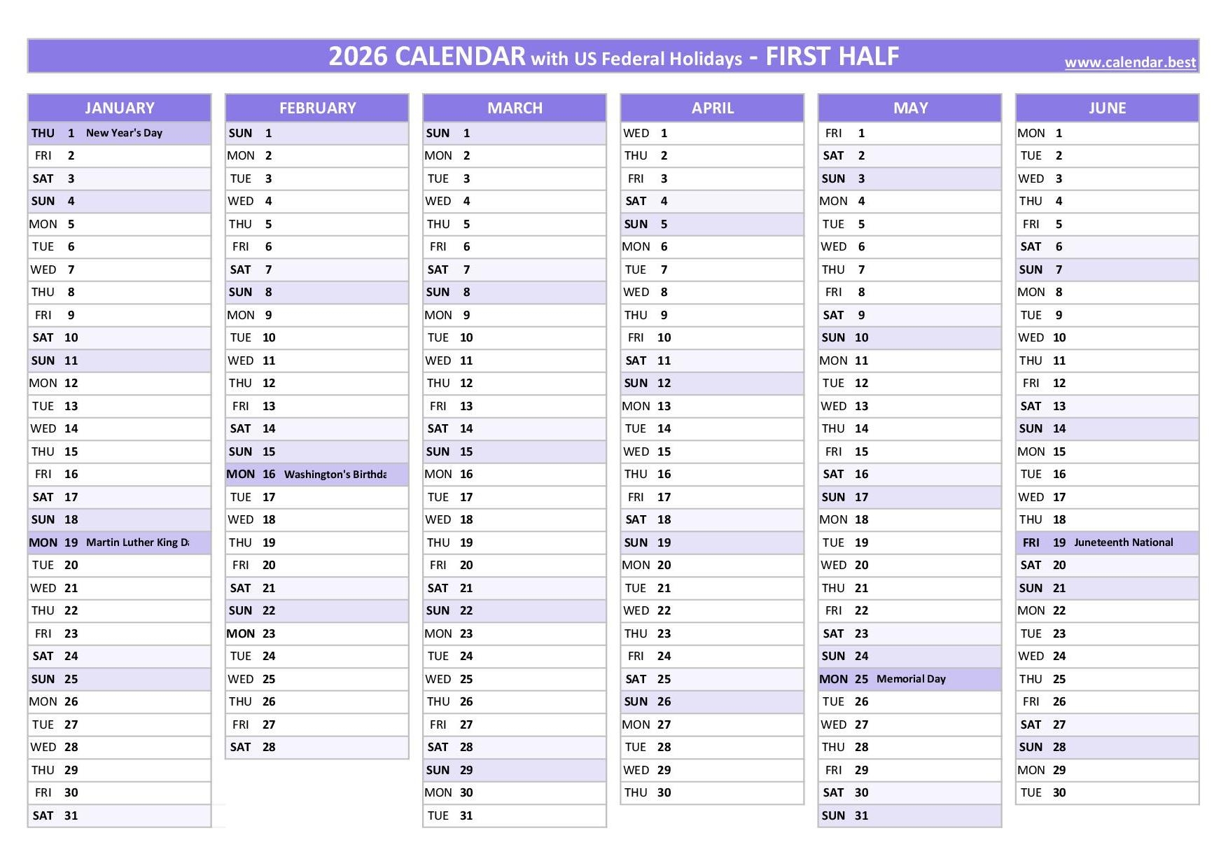 2026 Half Year Calendar To Print 2026 Half Year Calendar To Print