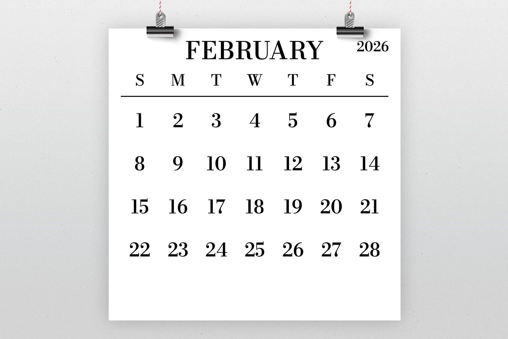 2026 Large Number Square Calendar INSTANT DOWNLOAD Simple Monthly Printable Minimal Desk Calender Prints Up To 12 X 12 Inches Etsy