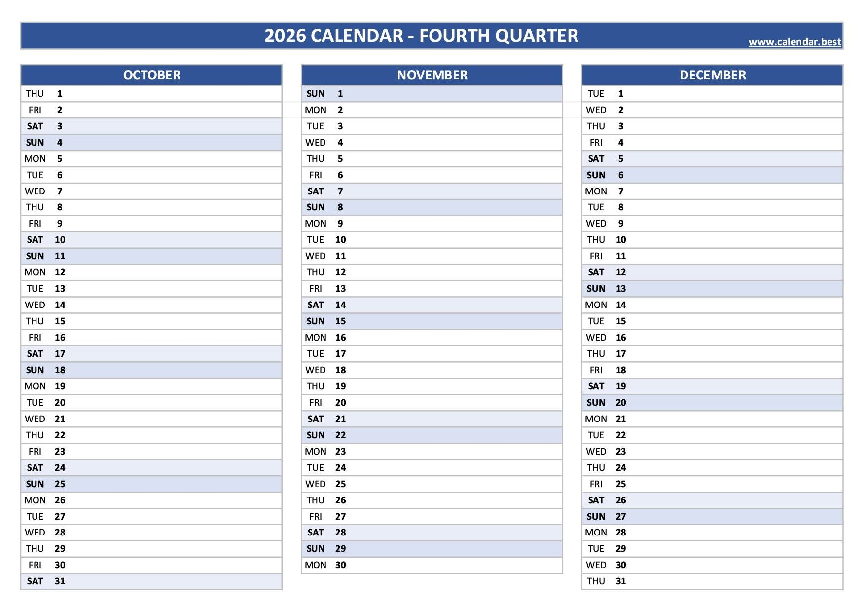Blank October Calendar 2026 Printable