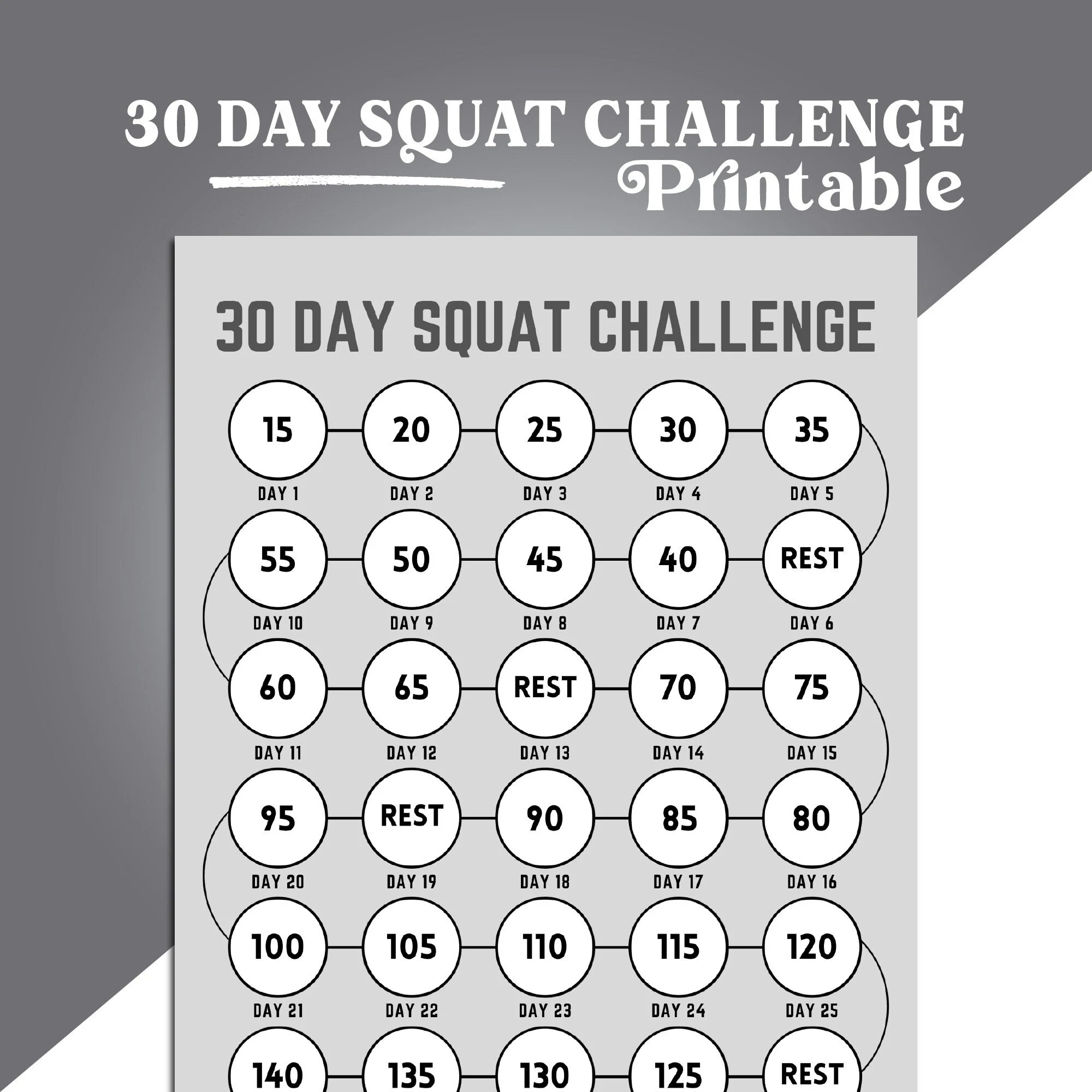30 Day Squat Challenge Printable Squat Tracker Core Fitness Squat Routine Tracker Printable Exercise Calendar Home Workout Program Etsy