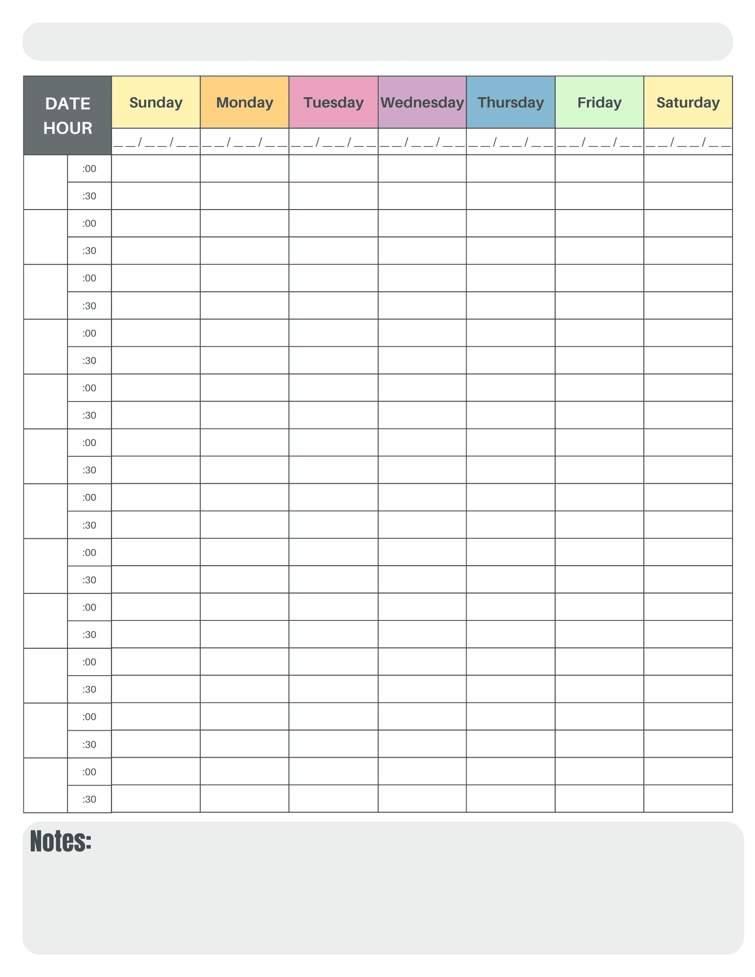 30 Minute Appointment Calendar Printable 30 Minute Appointment Calendar Printable