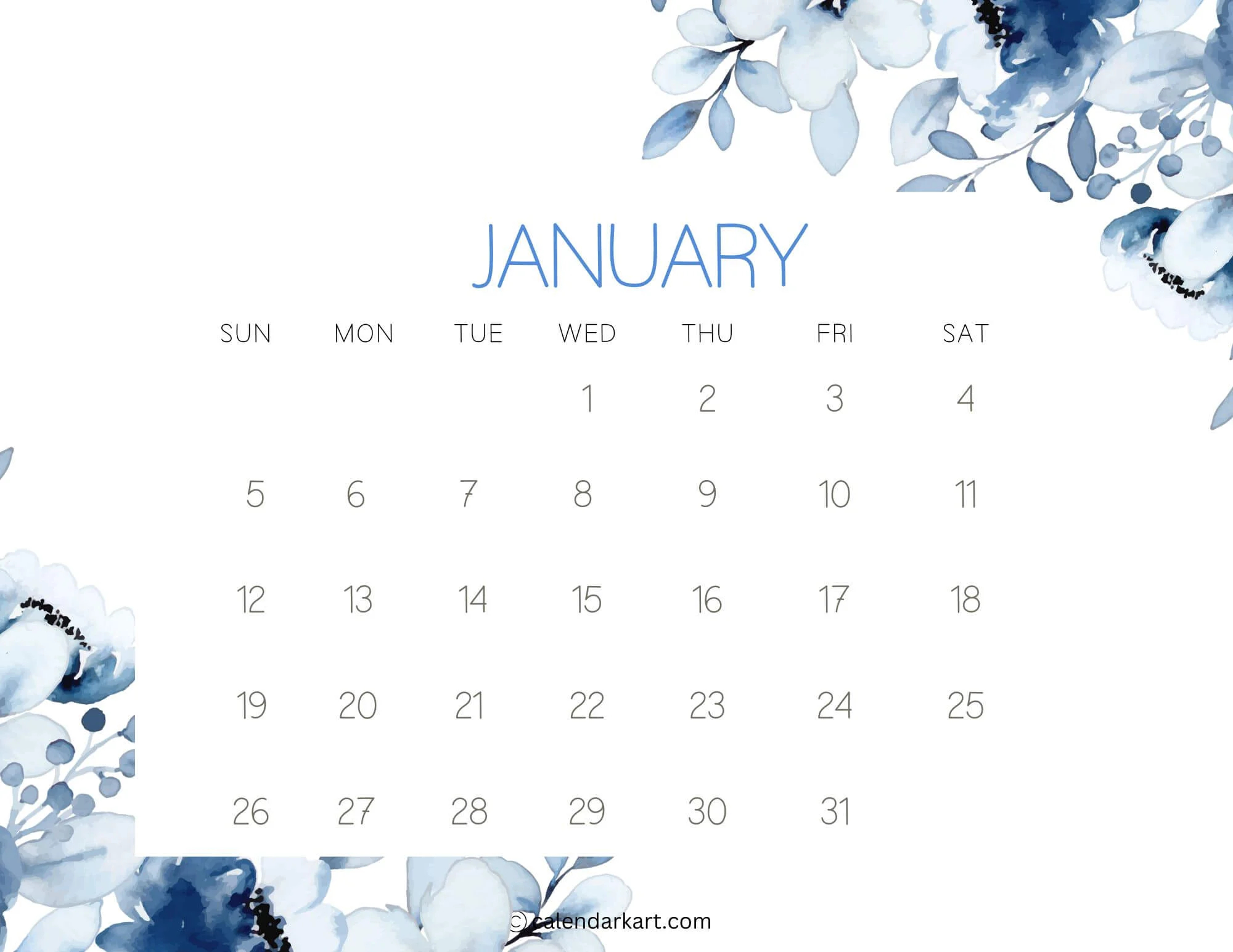 January Blank Printable Calendar