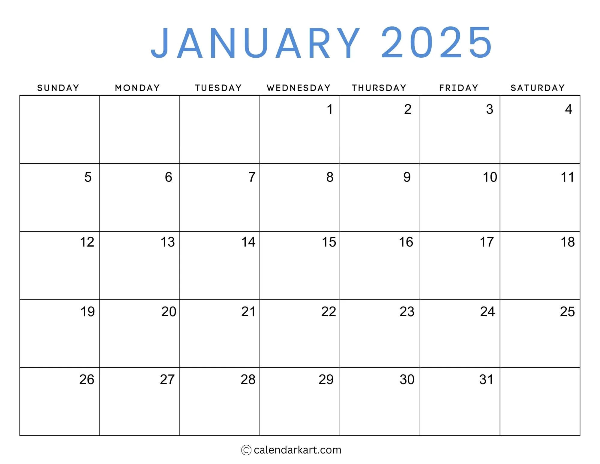 40 Printable January 2025 Calendars Free Pdf Calendarkart