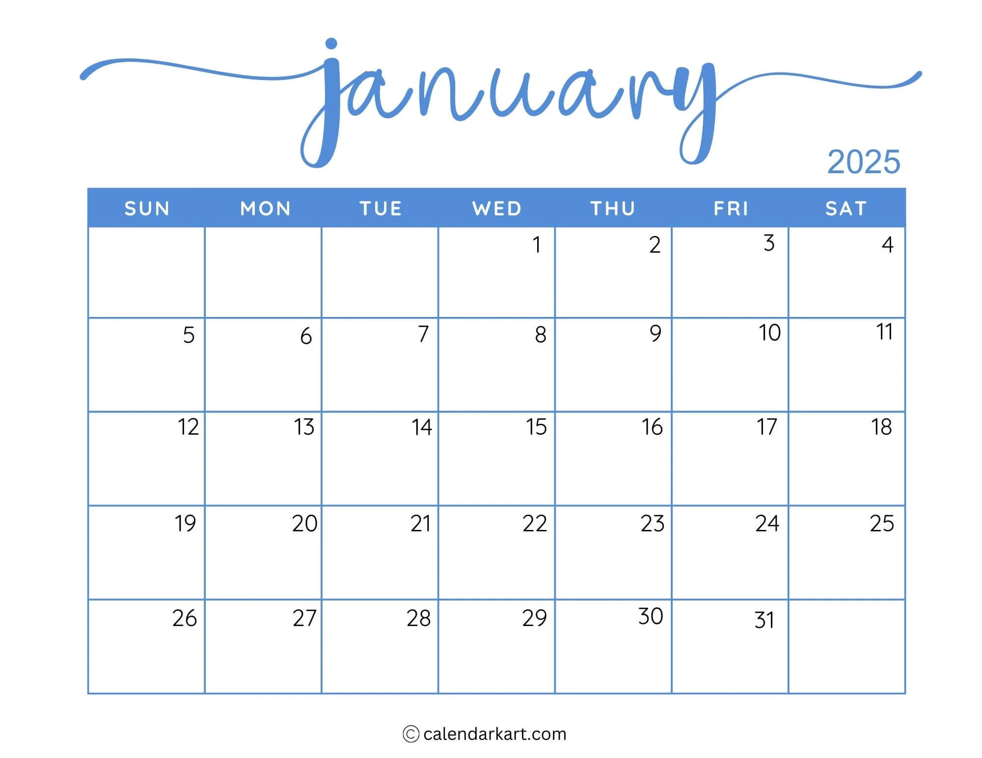 40 Printable January 2025 Calendars Free Pdf Calendarkart