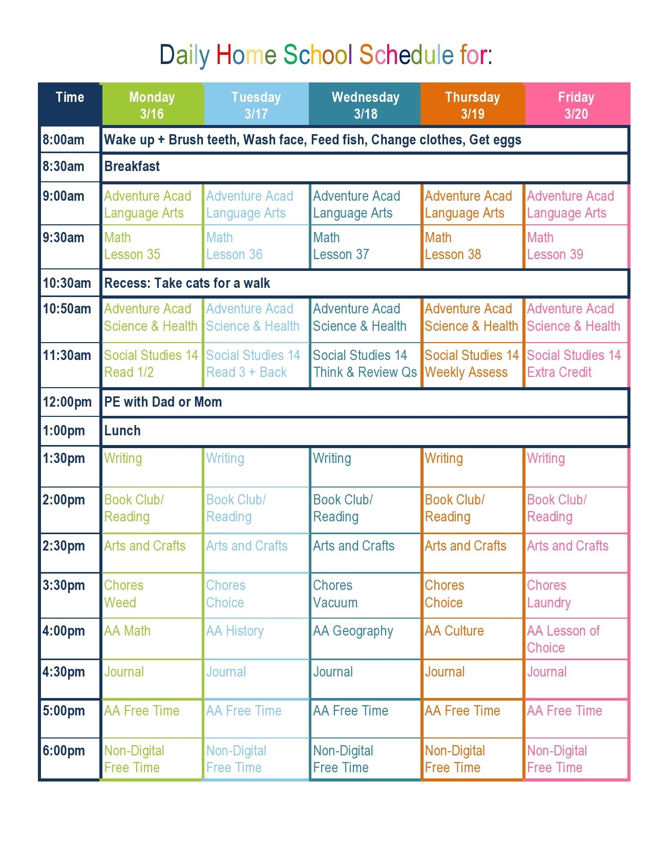 44 Editable Homeschool Schedule Templates FREE 