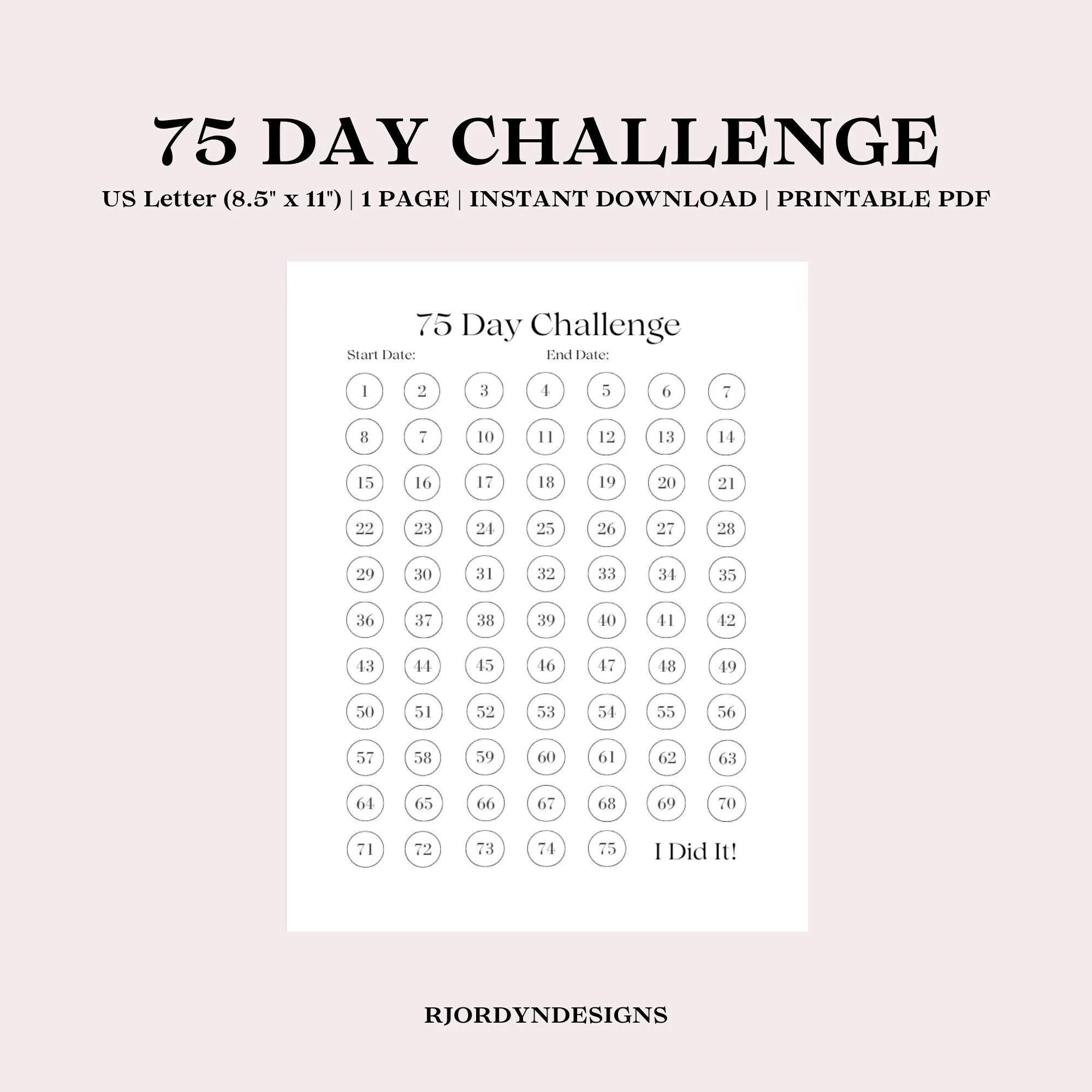 75 Day Challenge Printable 75 Day Challenge Tracker 75 Day Challenge Habit Tracker Fitness Tracker Goal Tracker Etsy