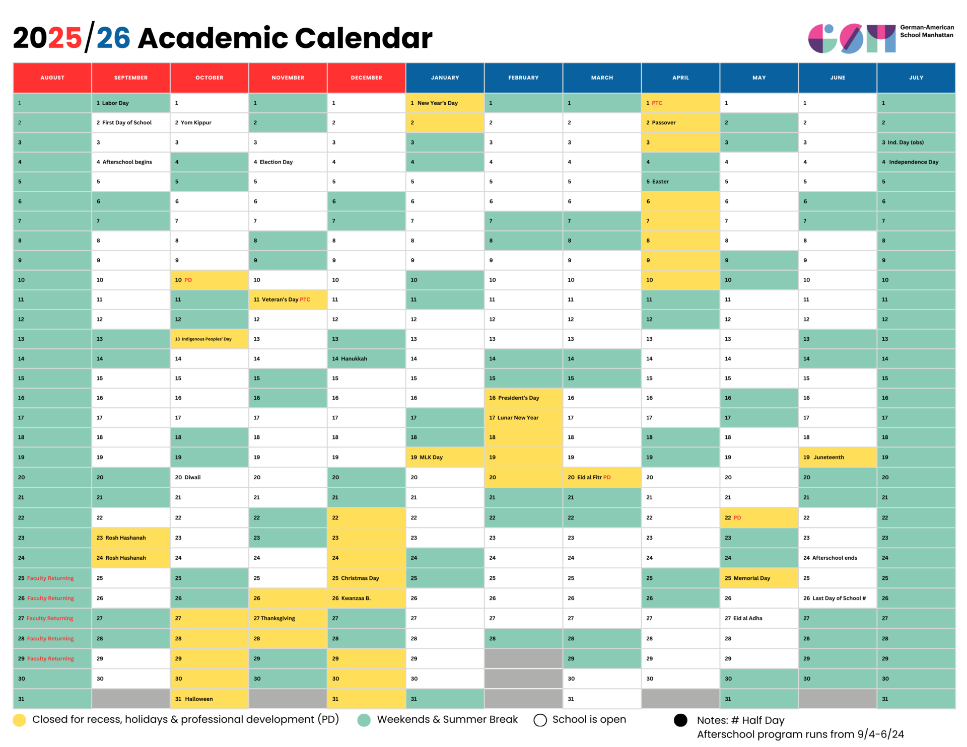 2025-26 Printable Academic Calendar