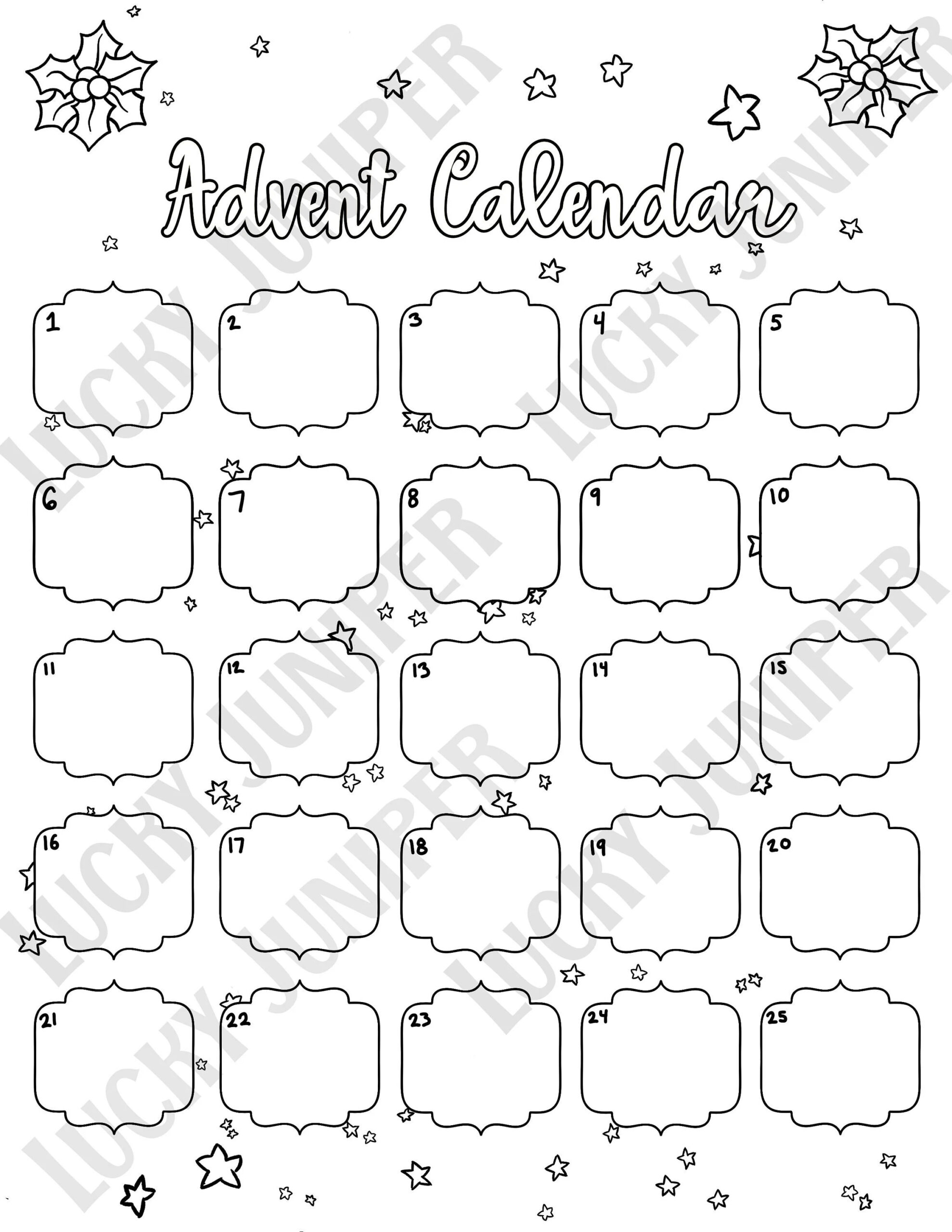 Advent Calendar Blank Printable Coloring Pages DIY Fillable Draw 