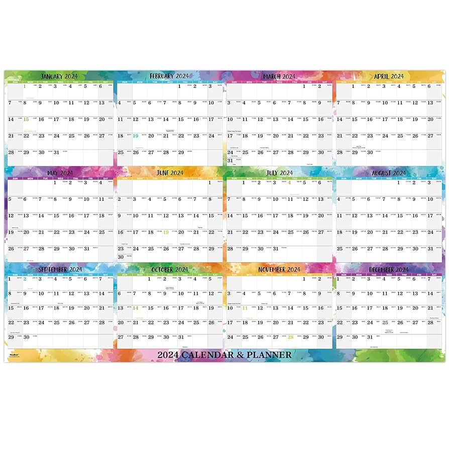 Amazon 2024 Yearly Wall Calendar 2024 Wall Calendar From January 2024 December 2024 23 1 x 34 6 Open 2024 Yearly Calendar With Holidays Thick Paper Double Sided Small Round Sticks Colorful Office Products
