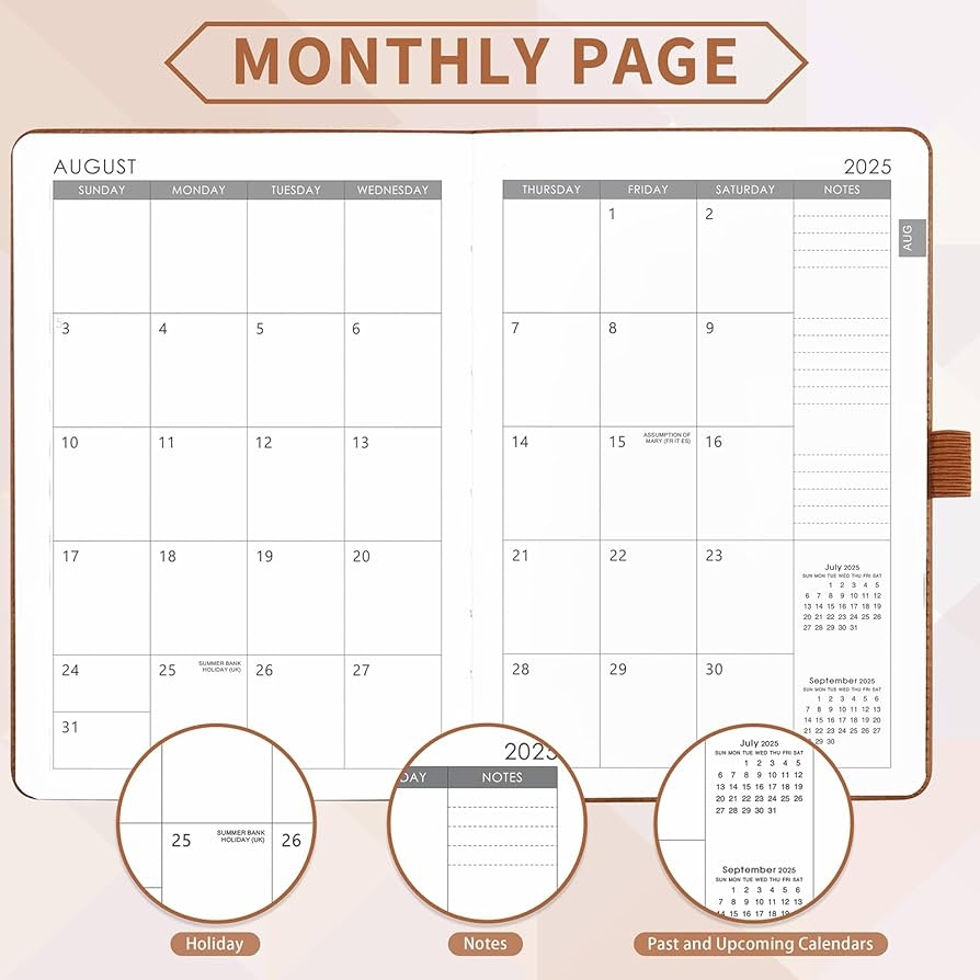 Amazon 2025 2026 Planner Academic Planner 2025 2026 2025 2026 Weekly Monthly Planner July 2025 June 2026 5 7 X 8 4 Thick Paper Leather Cover Pen Holder Back Pocket Perfect Daily Organizer Brown Office Products