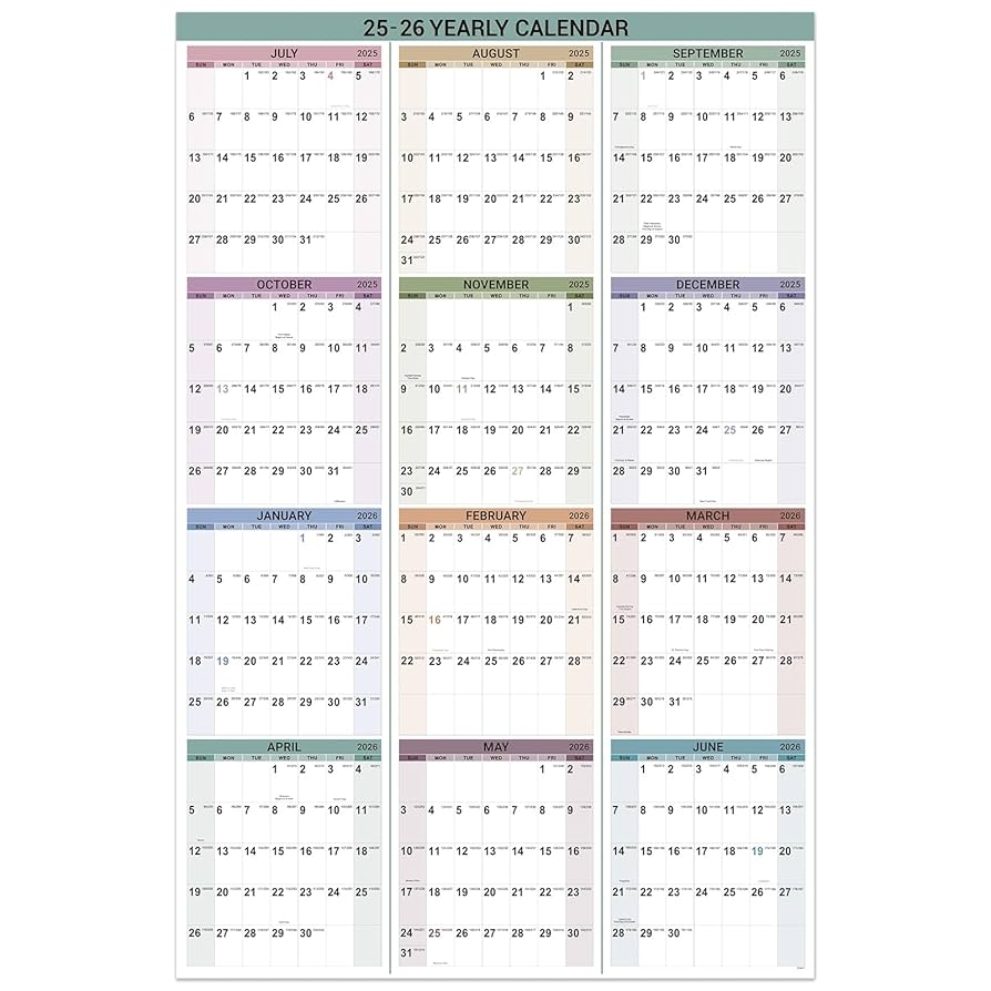 Amazon 2025 2026 Yearly Wall Calendar Jul 2025 To Jun 2026 Wall Calendar 2025 2026 34 4 X 22 8 Open Yearly Wall Calendar 2025 2026 With Round Sticks Thick Paper Vertical Office Products