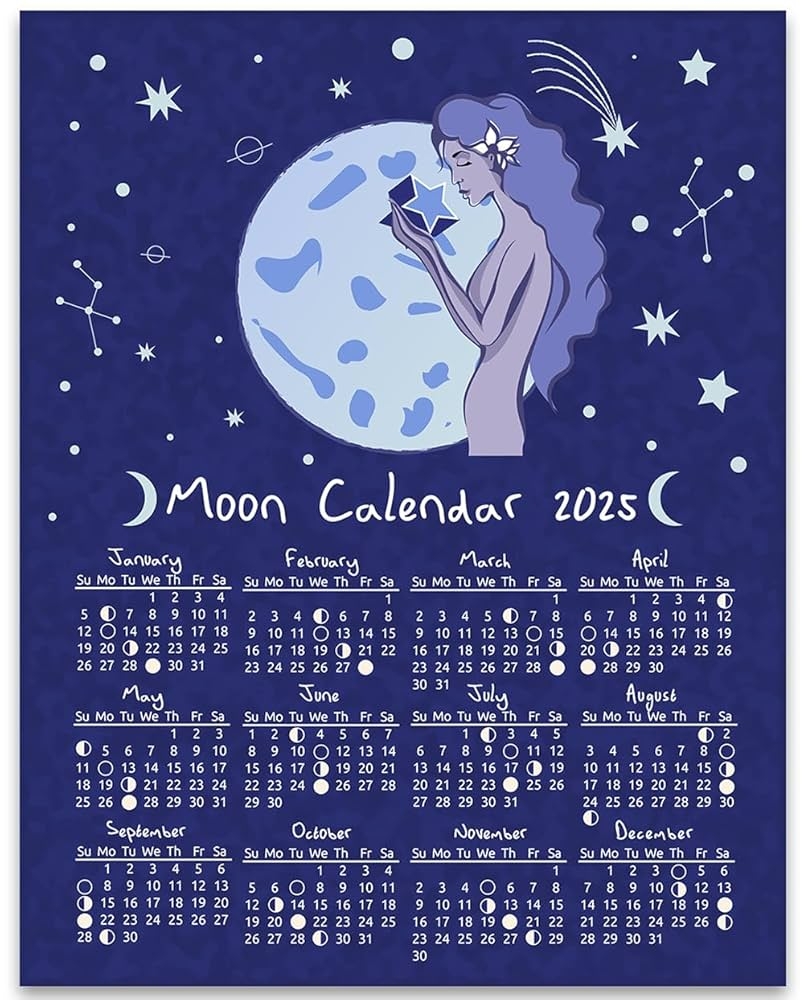 Amazon 2025 Calendar 11x14 Unframed Poster Moon Phases Lunar Poster Astrology Wall Art Celestial Calendar 2025 Moon Cycle Chart Lunar Phase Tracker Whimsical Wall Calendar Zodiac Constellation Art Home Kitchen
