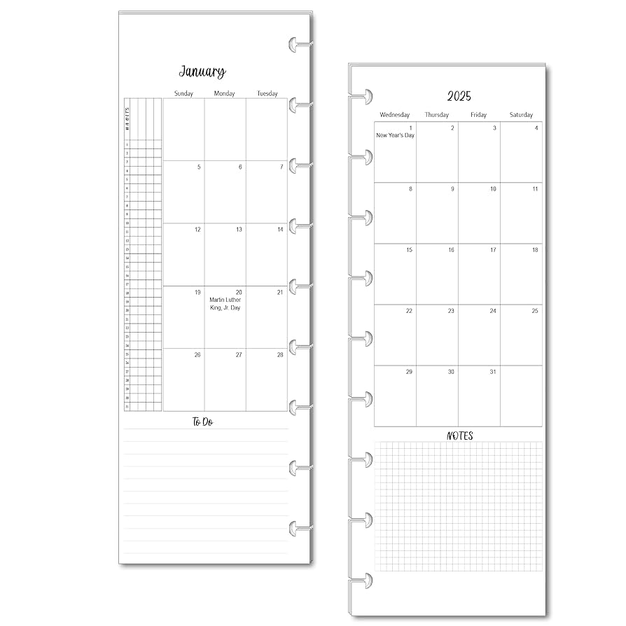 Amazon 2025 Monthly Planner Calendar Refills For 9 Disc Classic Skinny Planners Loose Leaf Inserts 12 Month 9 Disc Planner 4 125x9 25 Size Monthly Calendar Refills Minimalist 2025 Office Products