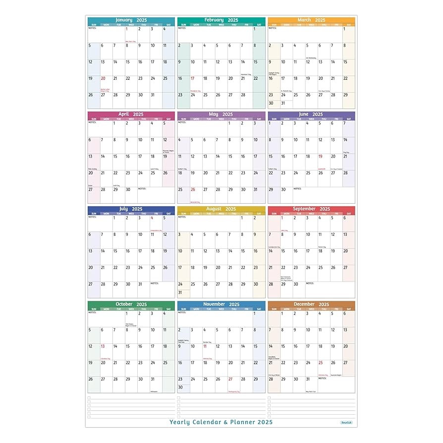 Amazon 2025 Yearly Wall Calendar Large Yearly Calendar 2025 Jan 2025 Dec 2025 25 2 X 38 2 Open 2025 Calendar 12 Months Yearly Wall Calendar 2025 With To do Lists Notes Stickers All At One Page Office Products