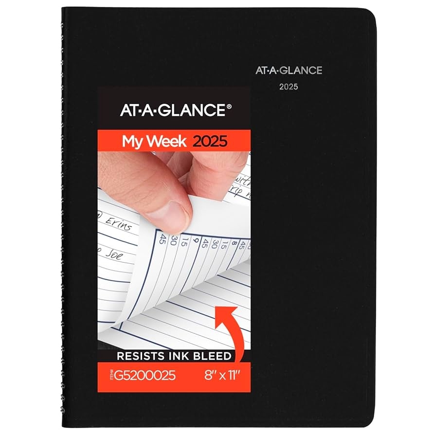 Amazon AT A GLANCE 2025 Appointment Book Planner Weekly 8 X 11 Large Quarter Hourly DayMinder Black G5200025 