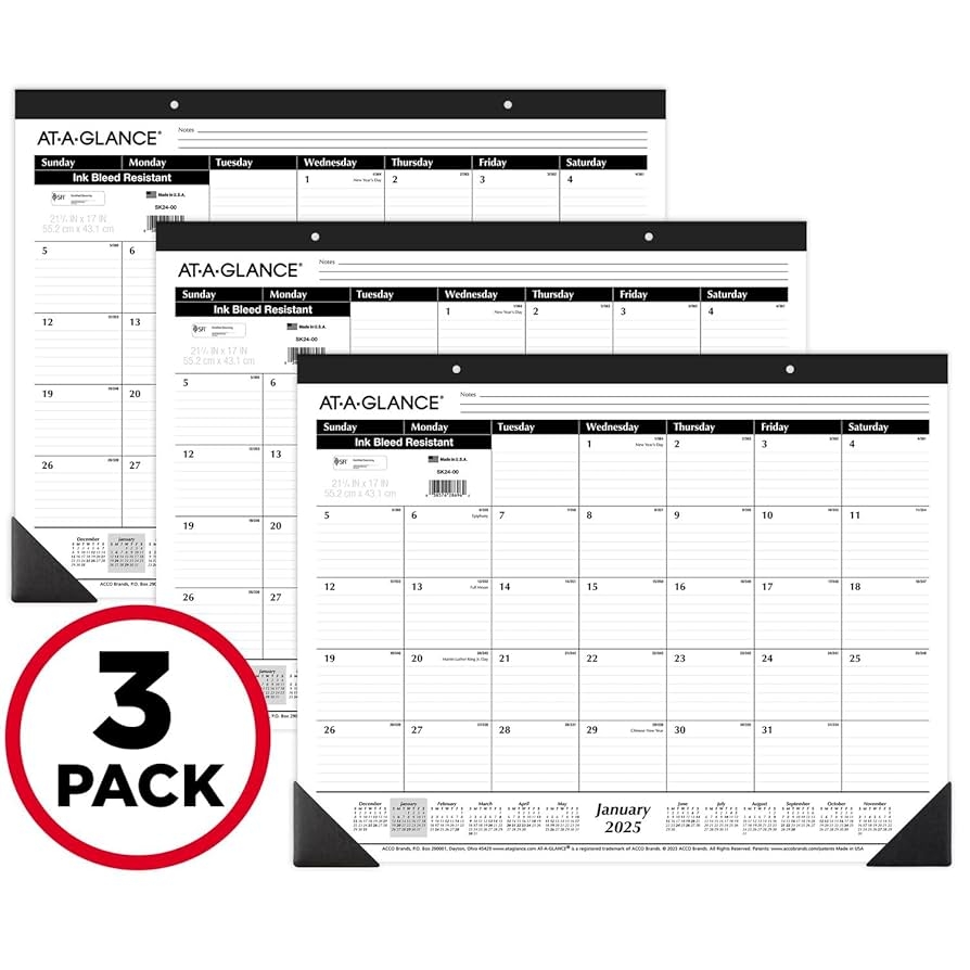 Amazon AT A GLANCE 2025 Desk Calendar 3 Pack Desk Pad 21 3 4 X 17 Large Ruled Blocks Monthly SK250025 