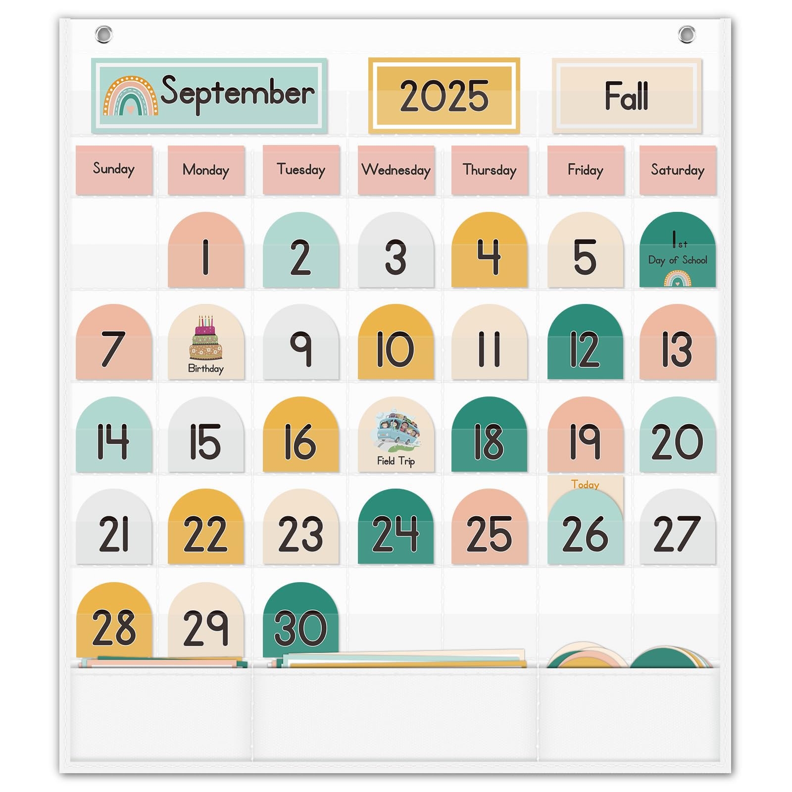 Amazon Eamay Boho Calendar Pocket Chart With 90 Cards For Kids Learning Classroom And Home School D cor White Office Products