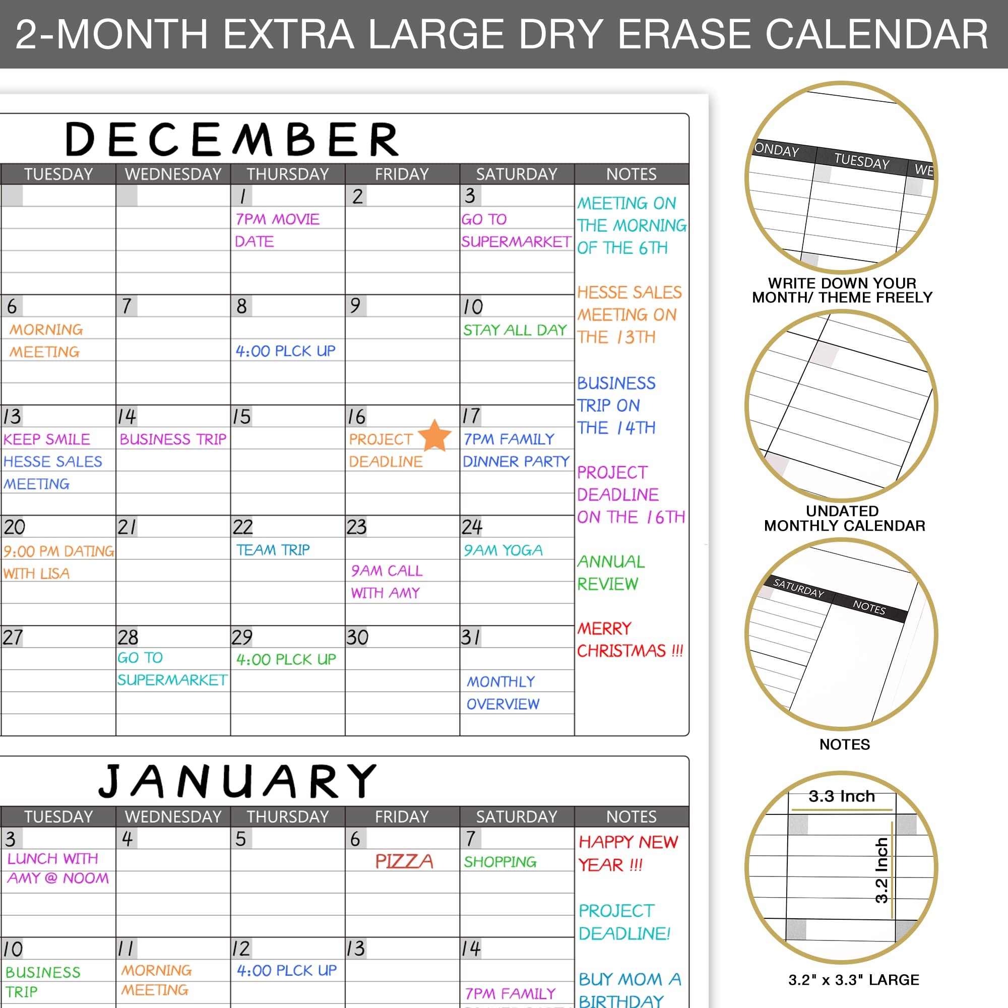 Amazon Large Dry Erase Calendar For Wall Undated 2 Month Wall Calendar 38 X 28 Vertical Erasable Reusable Laminated Wall Calendar Dry Erase With 8 Round Stickers 2M Grey Office Products
