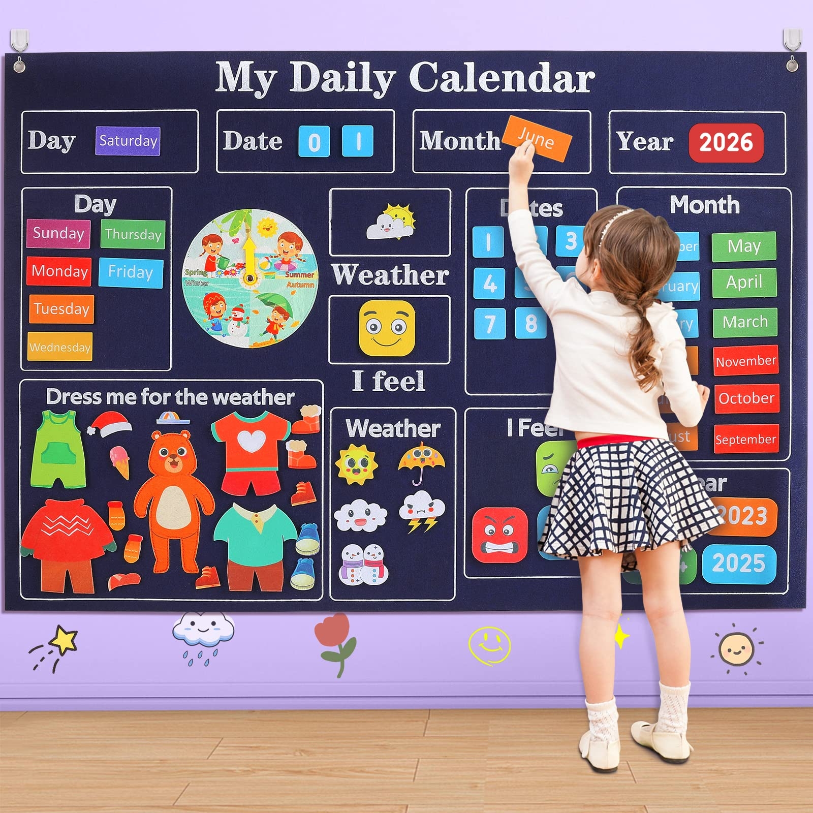 Amazon My First Daily Calendar Preschool Classroom Must Haves Circle Time Learning Center Days Of The Week Chart For Toddlers Learning Classroom Calendar For Kids 3 3Ft Felt Board For Toddlers Office Products