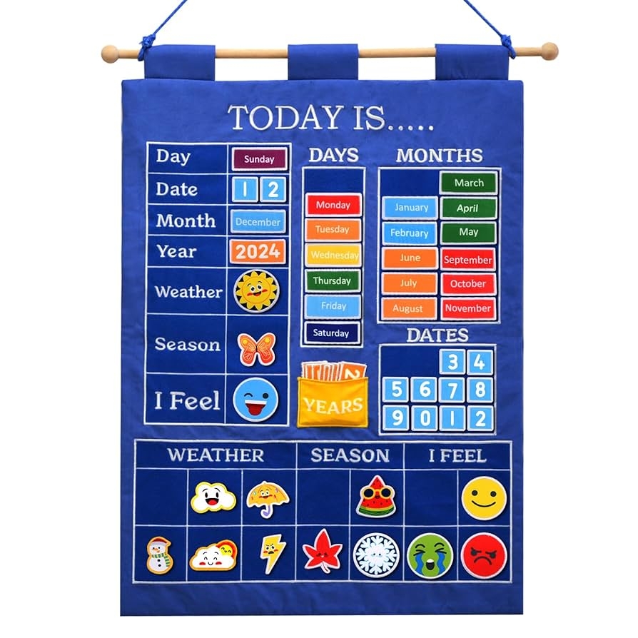 Amazon Preschool Educational Wall Calendar Kids 2025 Toddler Calendar For Classroom Circle Time For Months Days Years Weather Seasons Preschool Classroom Calendar For Wall Homeschool Supplies Office Products