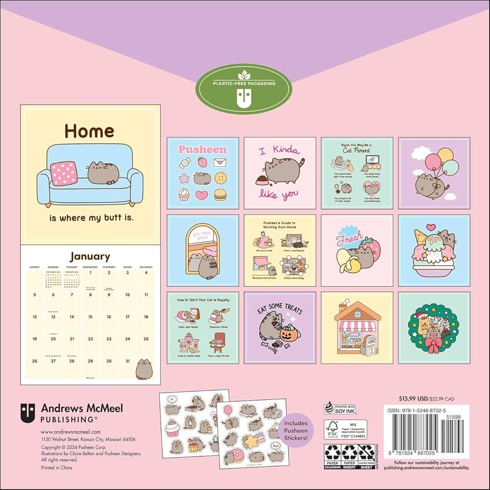 Amazon Pusheen 2025 Wall Calendar Smile Every Day 9781524887025 Belton Claire 