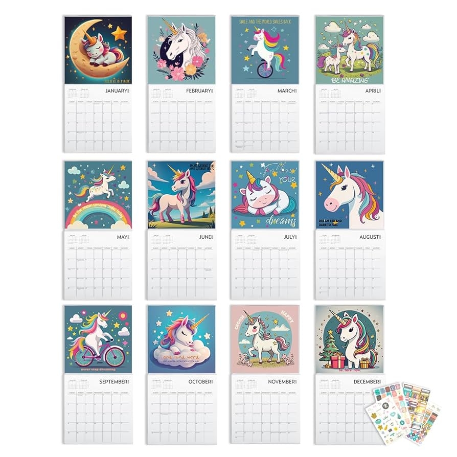 Free Colorful Printable Unicorn Monthly Calendar 2025 2025