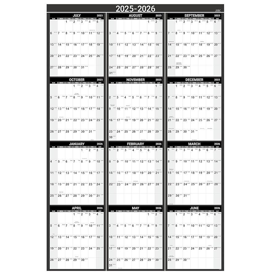 Amazon Yearly Wall Calendar 2025 2026 Wall Calendar 2025 2026 Jul 2025 Jun 2026 34 4 X 22 8 Open 2025 2026 Yearly Wall Calendar With Julian Date Office Products