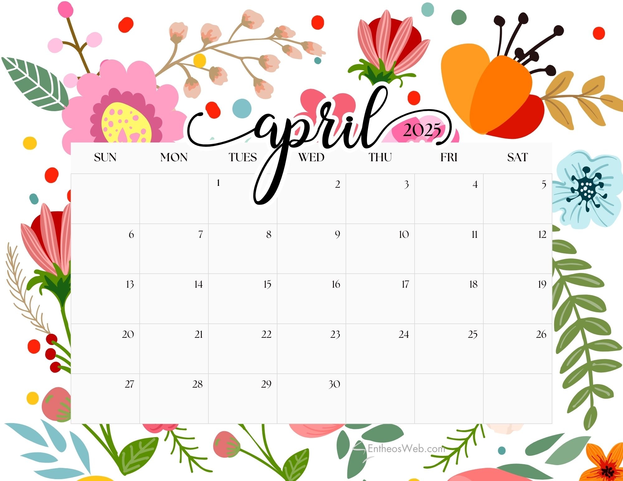 Decorative Printable Calendar 2025