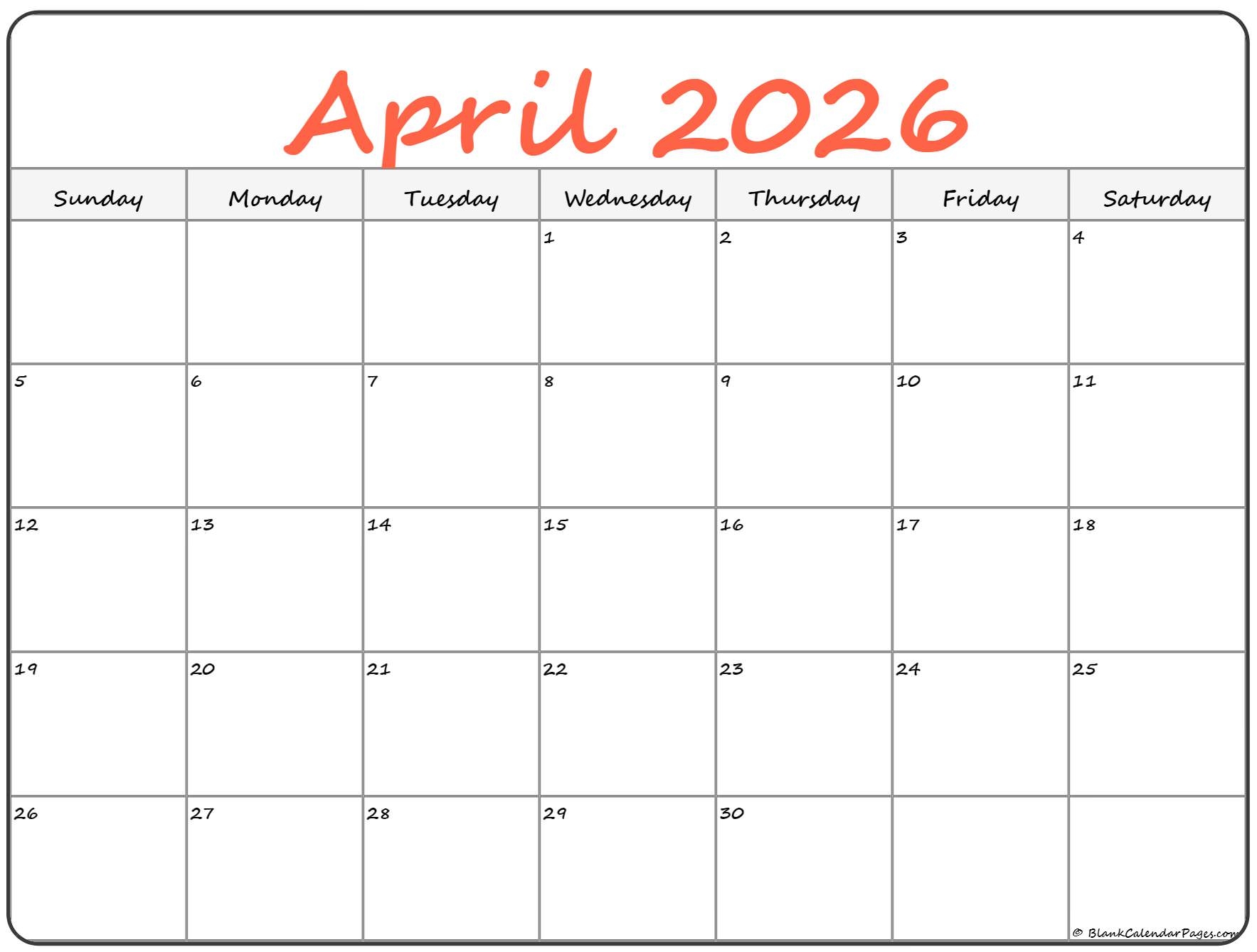 April 2026 Calendar With Holidays Printable