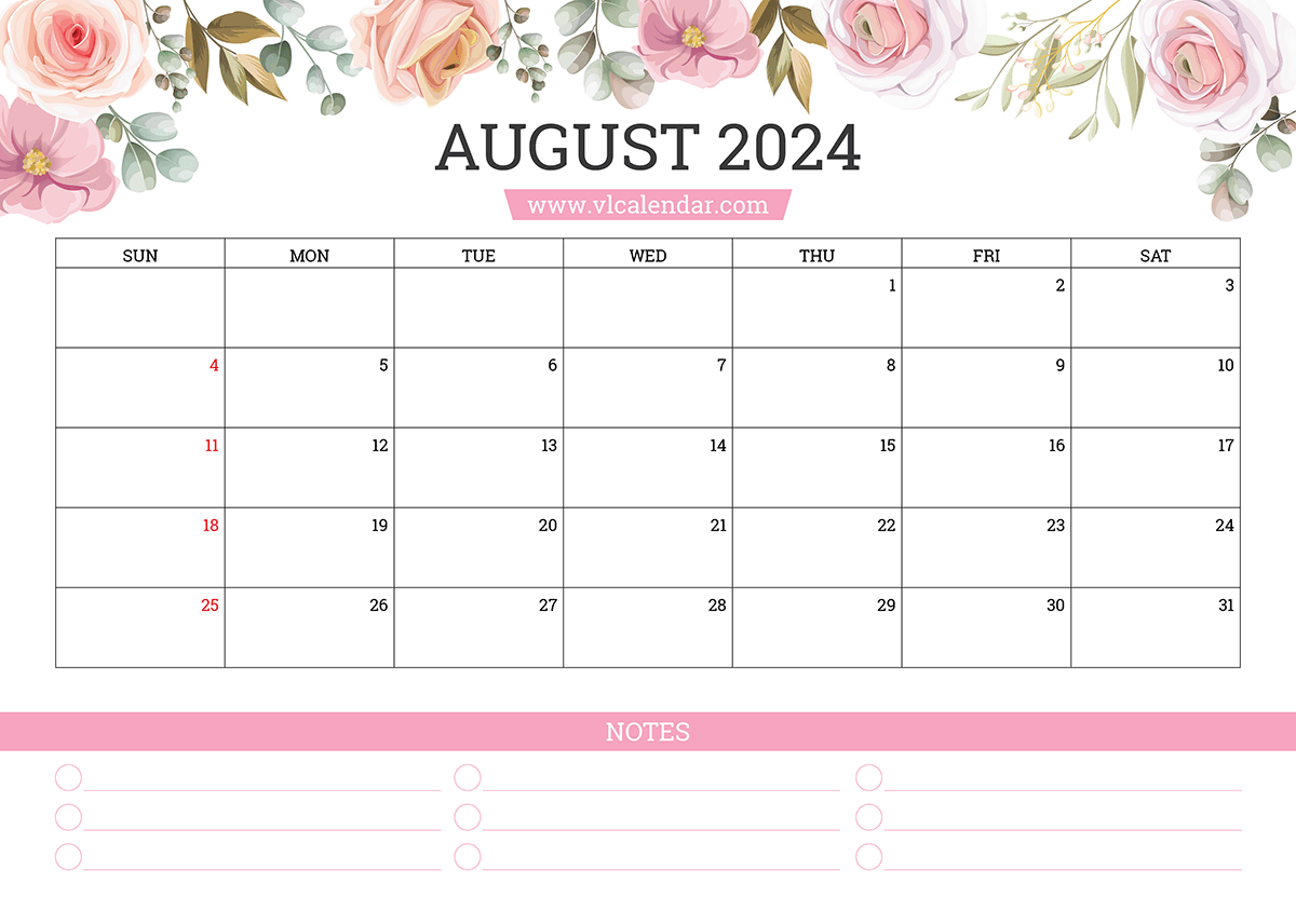 Printable August Calendar