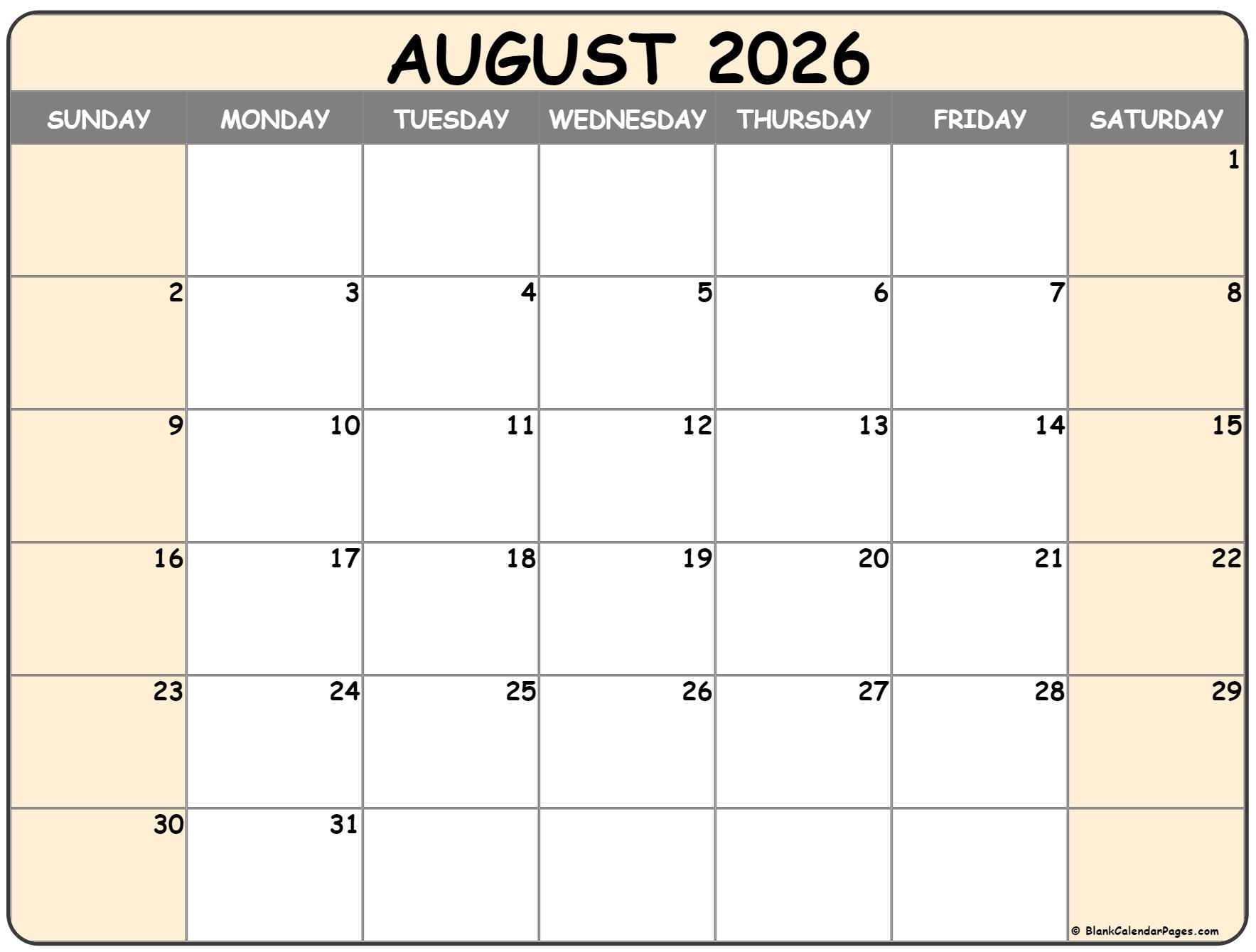 Printable August September October 2026 Calendar