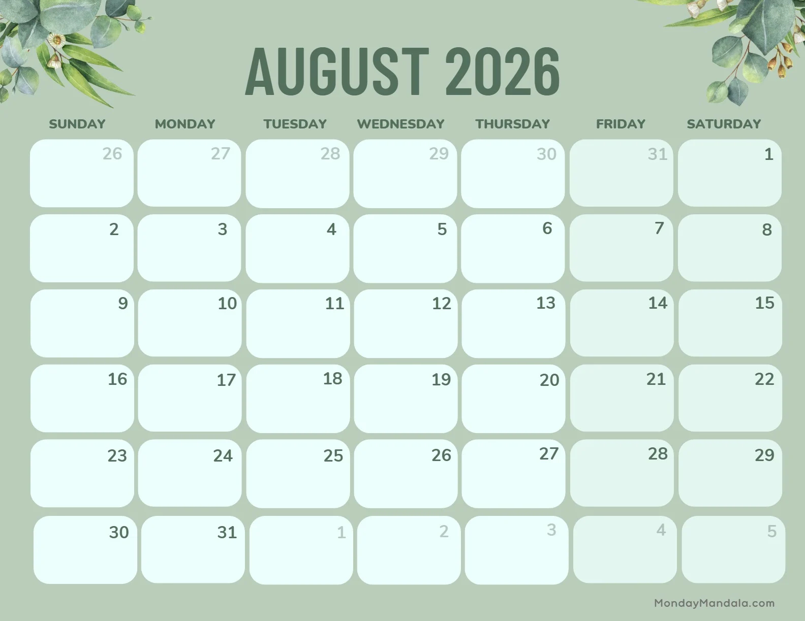 August 2026 Printable Calendars