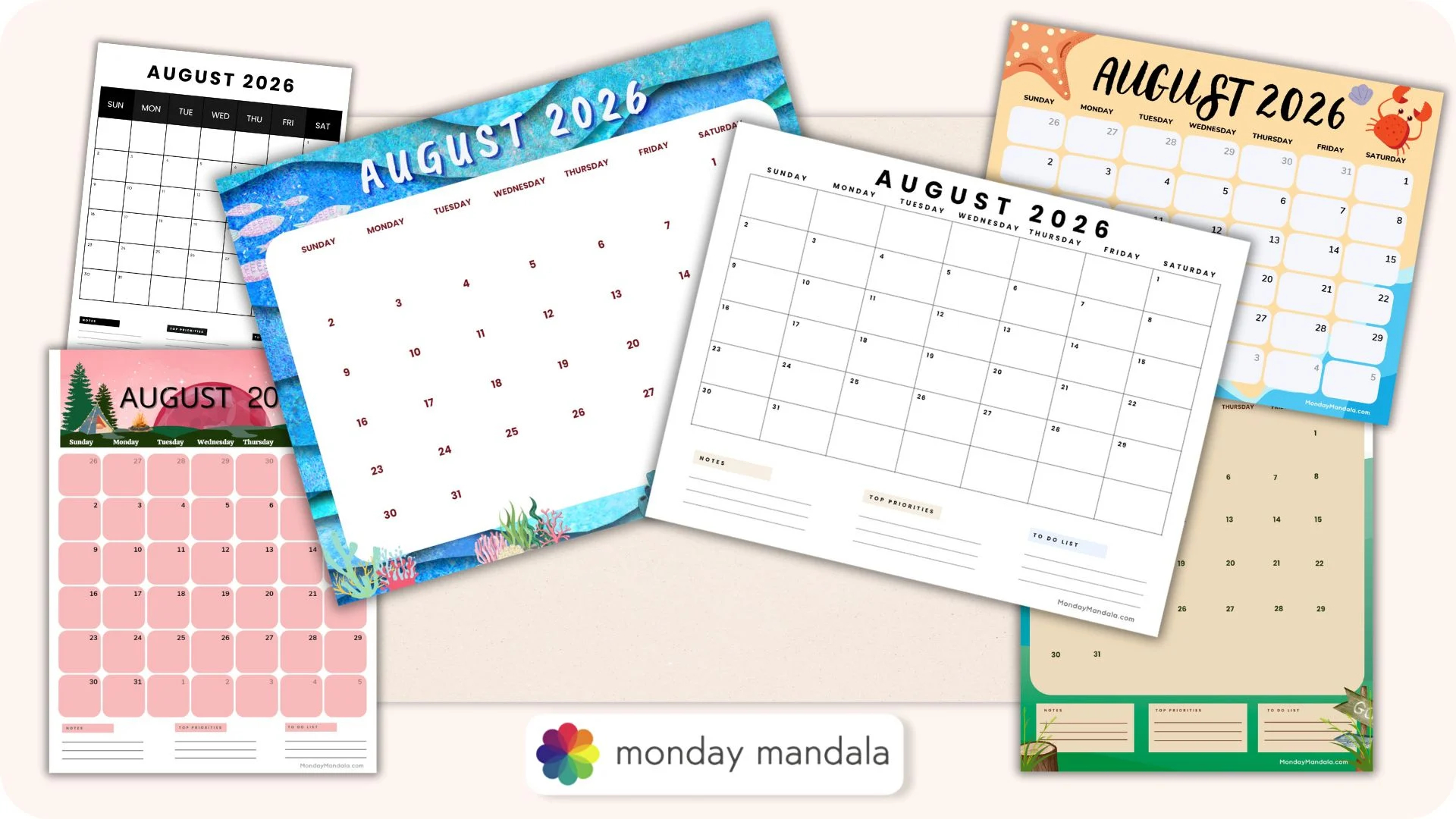 August 2026 Calendars 52 Free PDF Printables 
