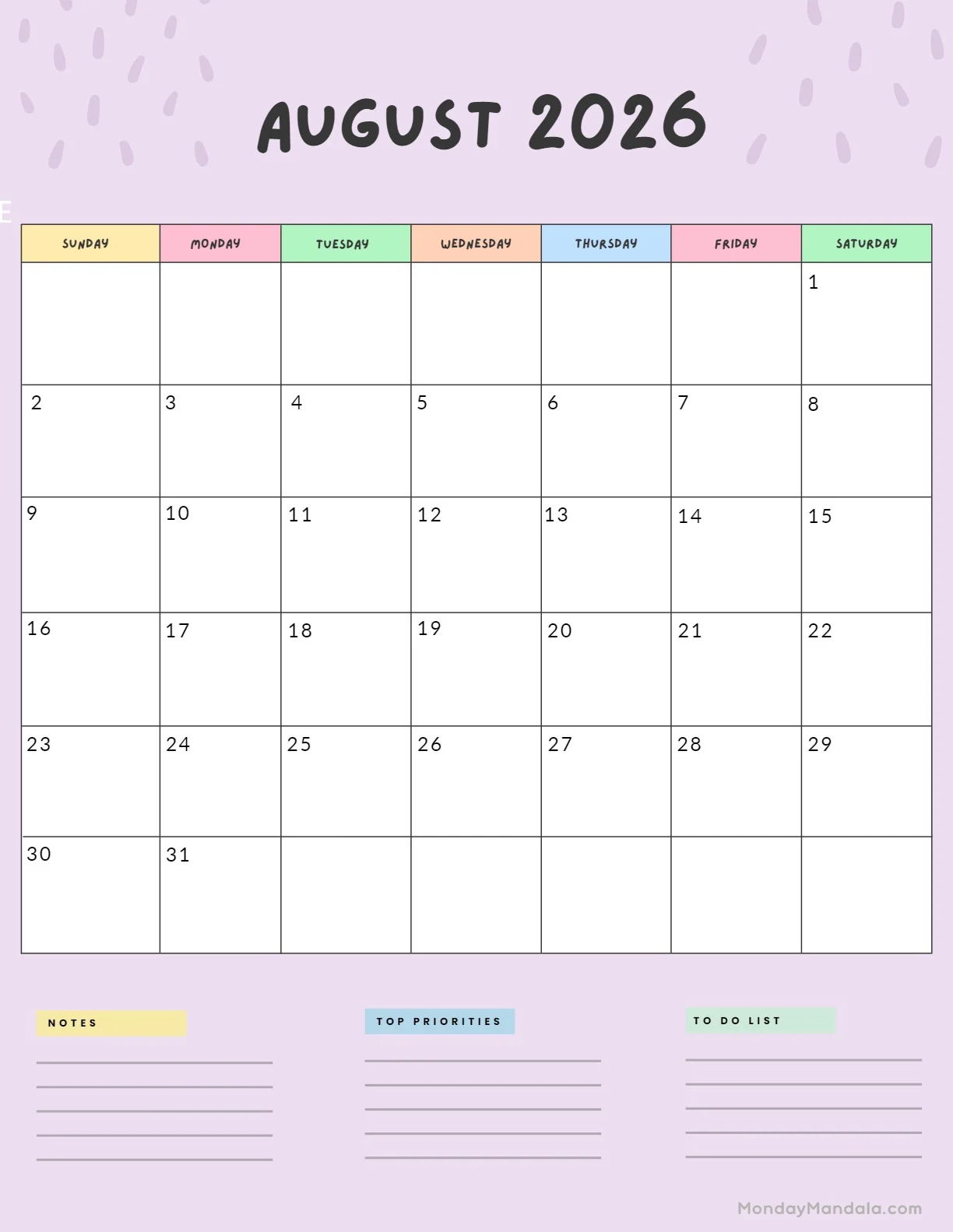 August 2026 Calendars 52 Free PDF Printables 